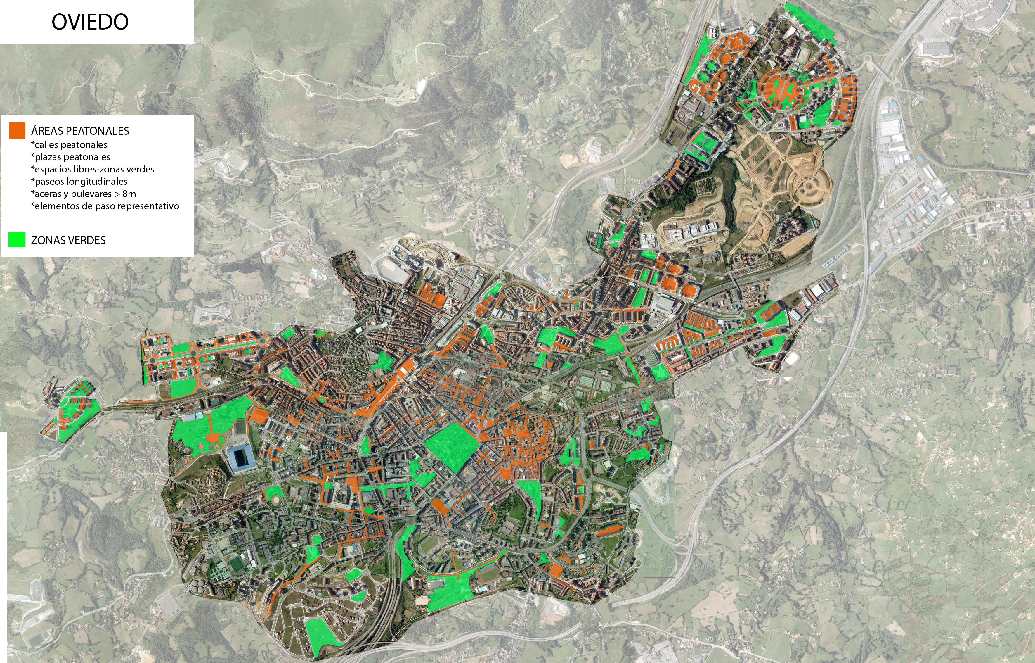 Áreas peatonales y zonas verdes de Oviedo