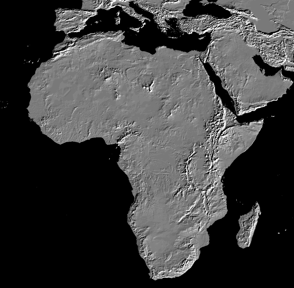 Anaglifo del relieve de África