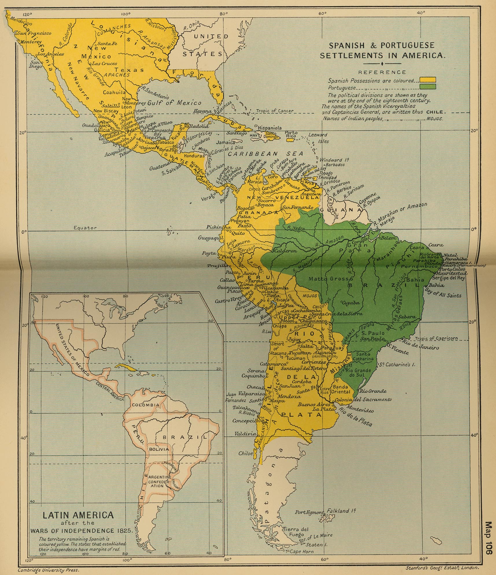 Asentamientos español y portugués en América, final del siglo XVIII