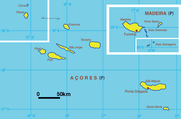 Azores & Madeira Regions Map, Portugal