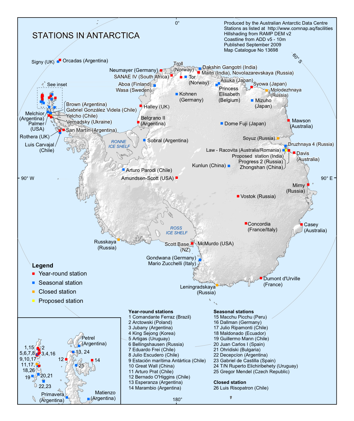 Bases de investigaciones en la Antártida 2009