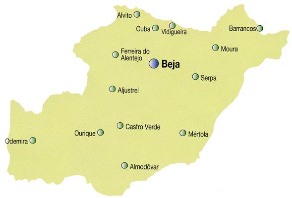 Beja District Map, Portugal