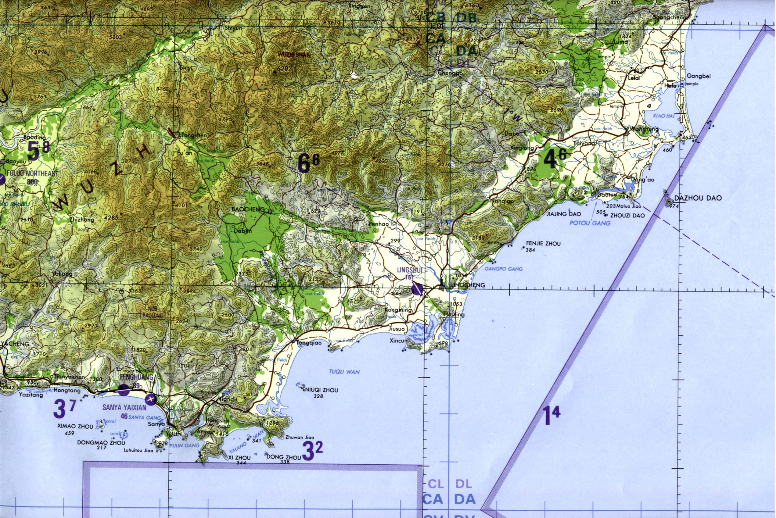 Carta Aeronáutica del Sudeste de la Isla de Hainan, China