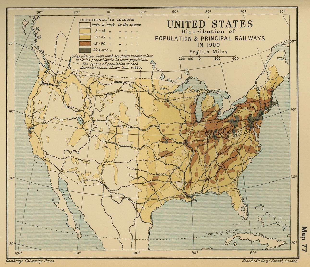 Distribución de la Población y Principales Ferrocarriles en Estados Unidos 1900