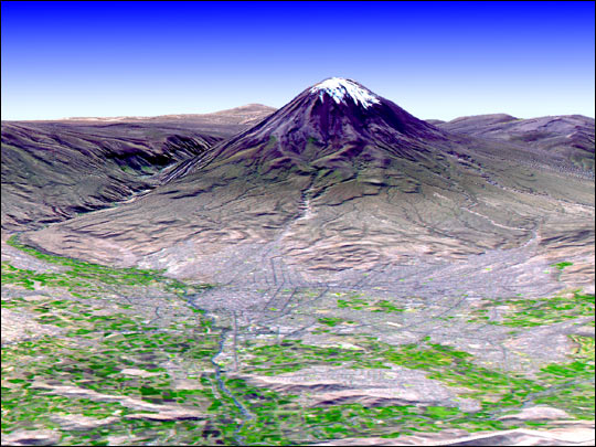 El volcán Misti y la ciudad de Arequipa, Perú