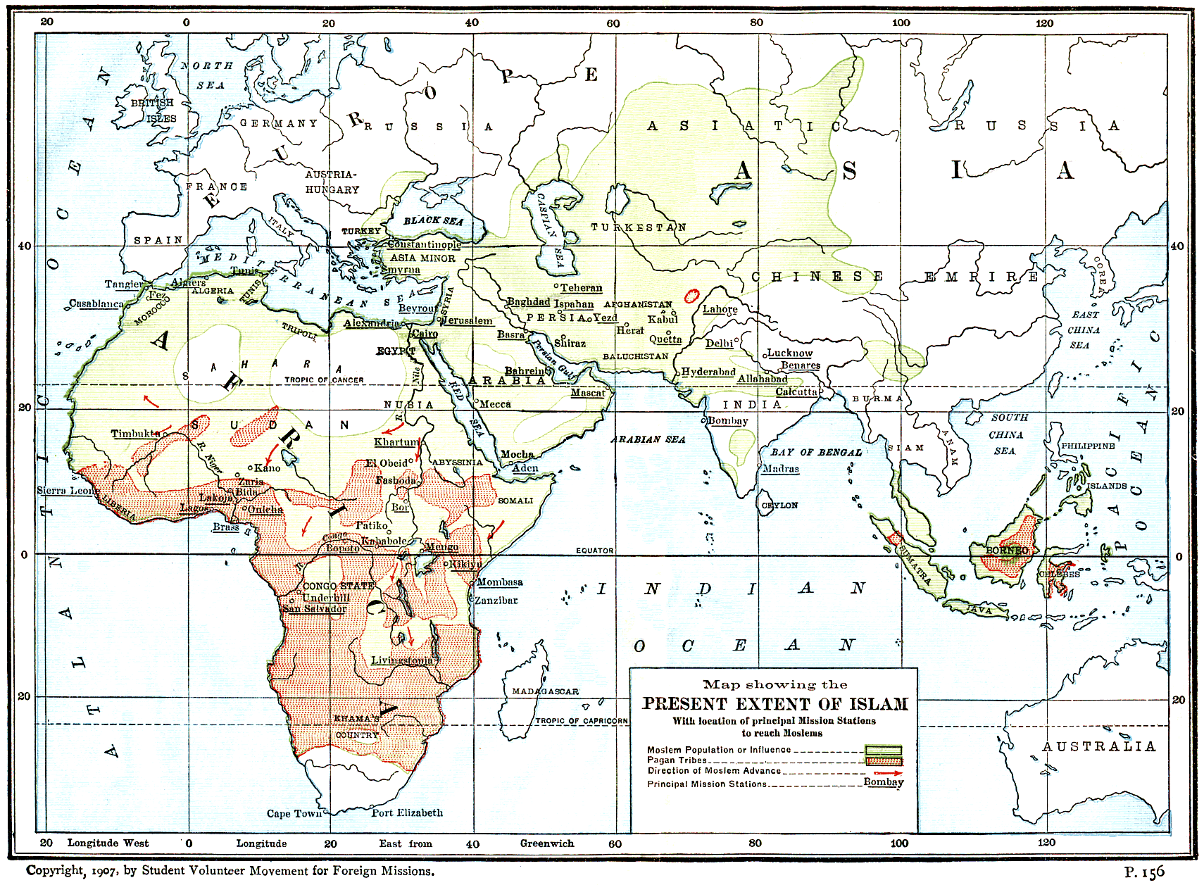 Extensión del Islam en el mundo en 1907