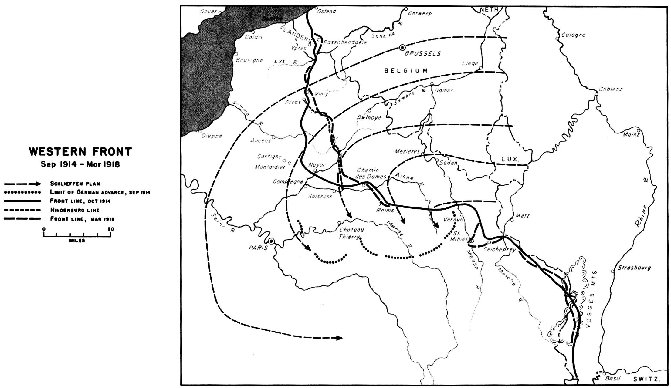 Frente Occidental, Primera Guerra Mundial, Sept. 1914 - Marzo 1918