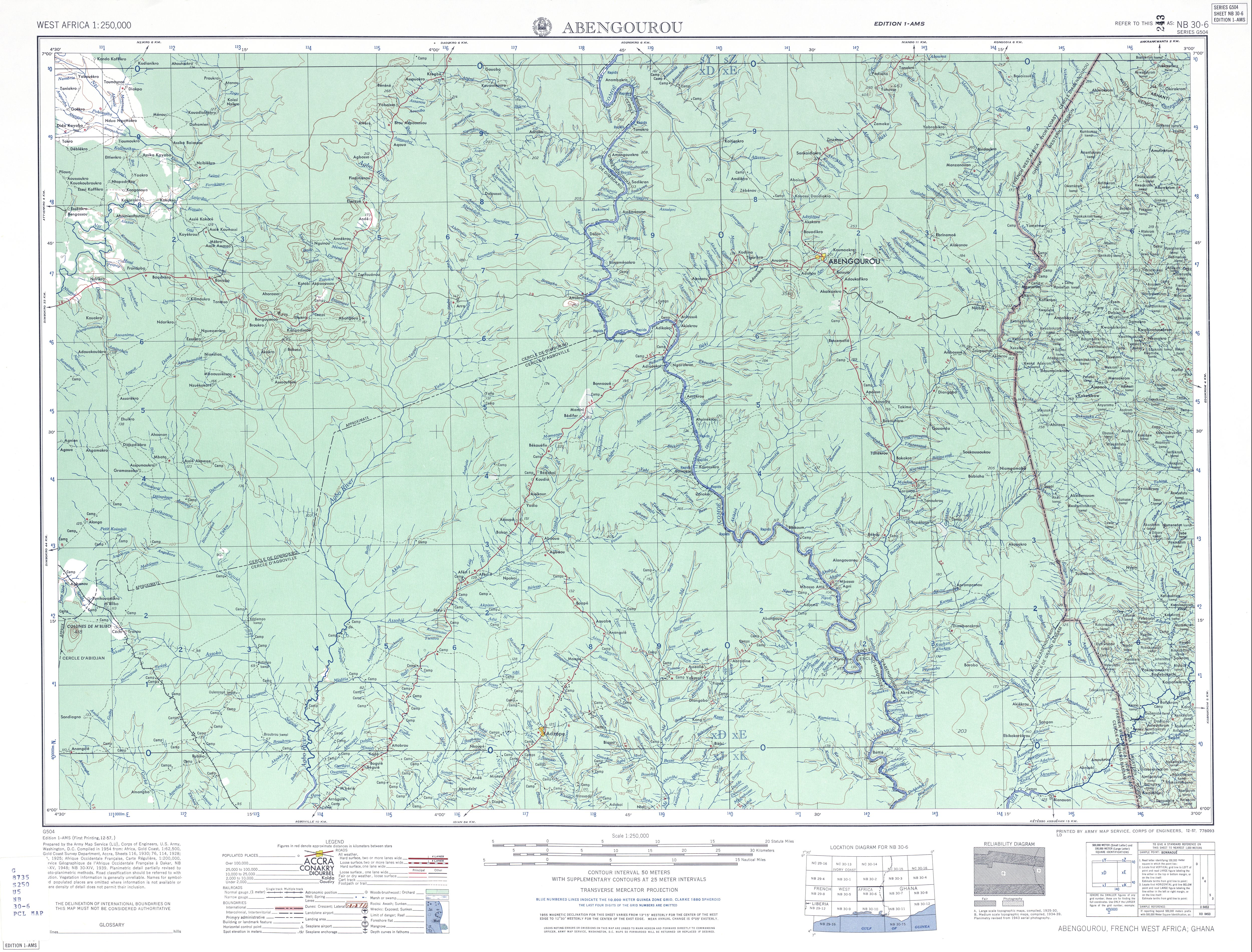 Hoja Abengourou del Mapa Topográfico de África Occidental 1955