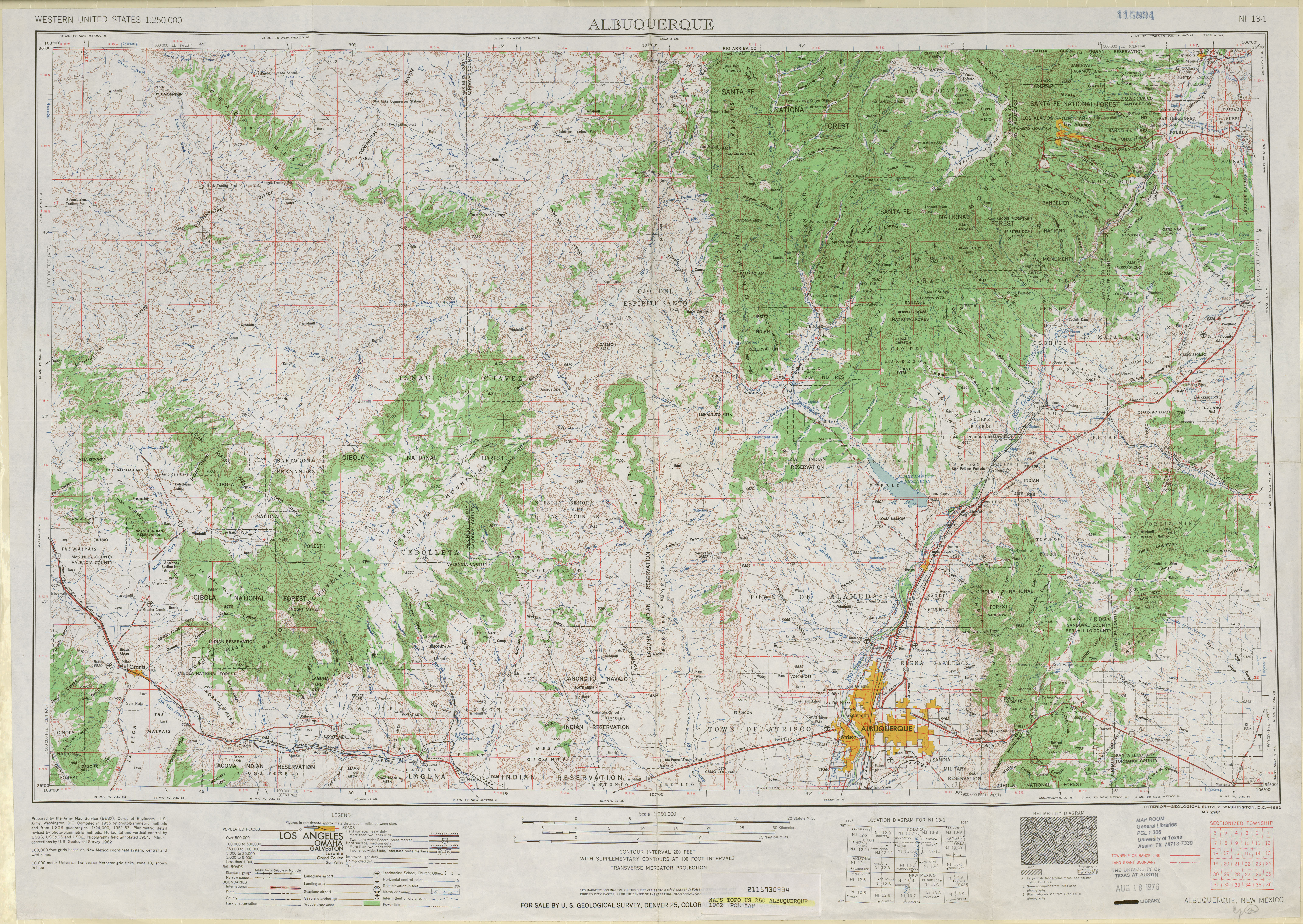 Hoja Albuquerque del Mapa Topográfico de los Estados Unidos 1962