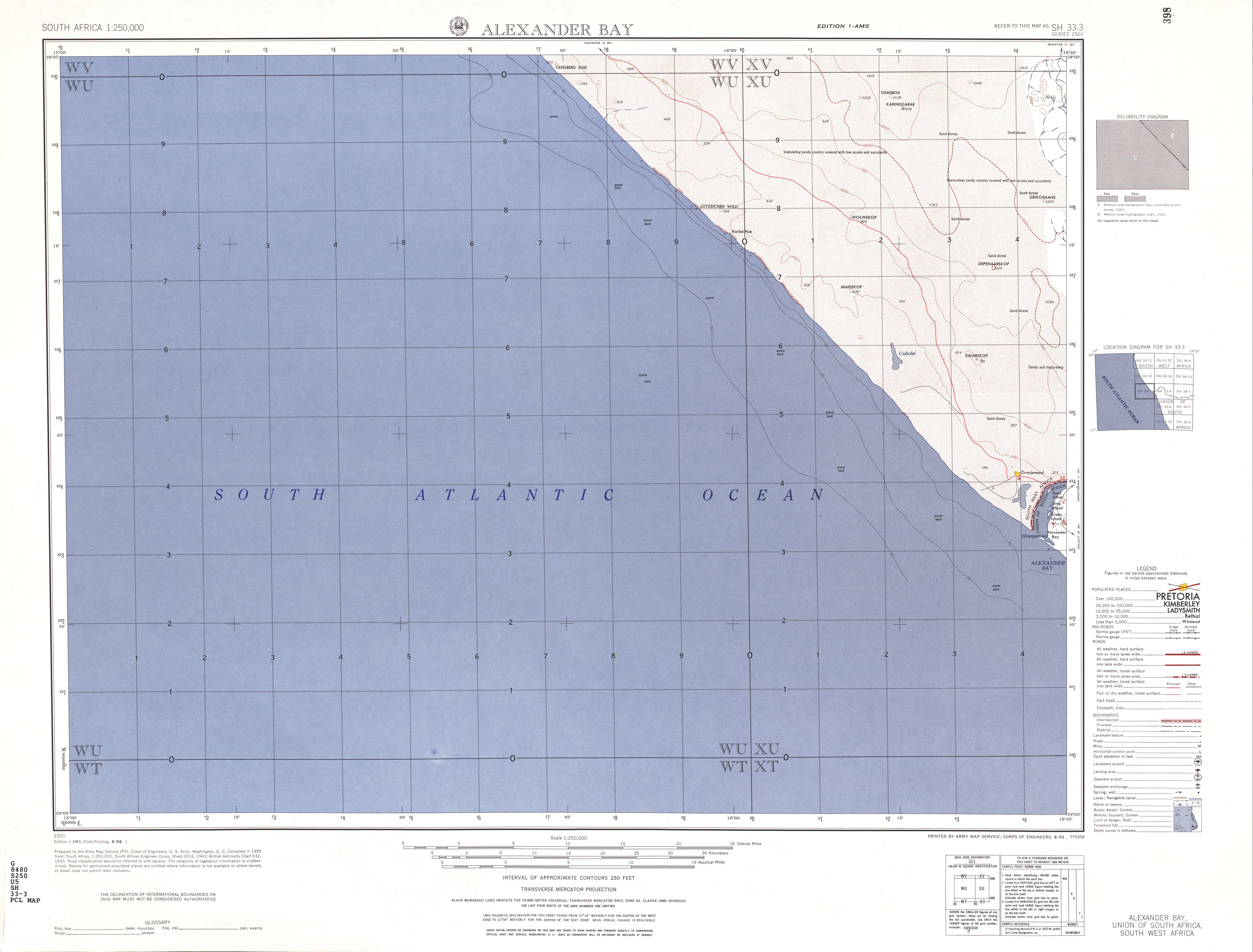 Hoja Alexander Bay del Mapa Topográfico de África Meridional 1954