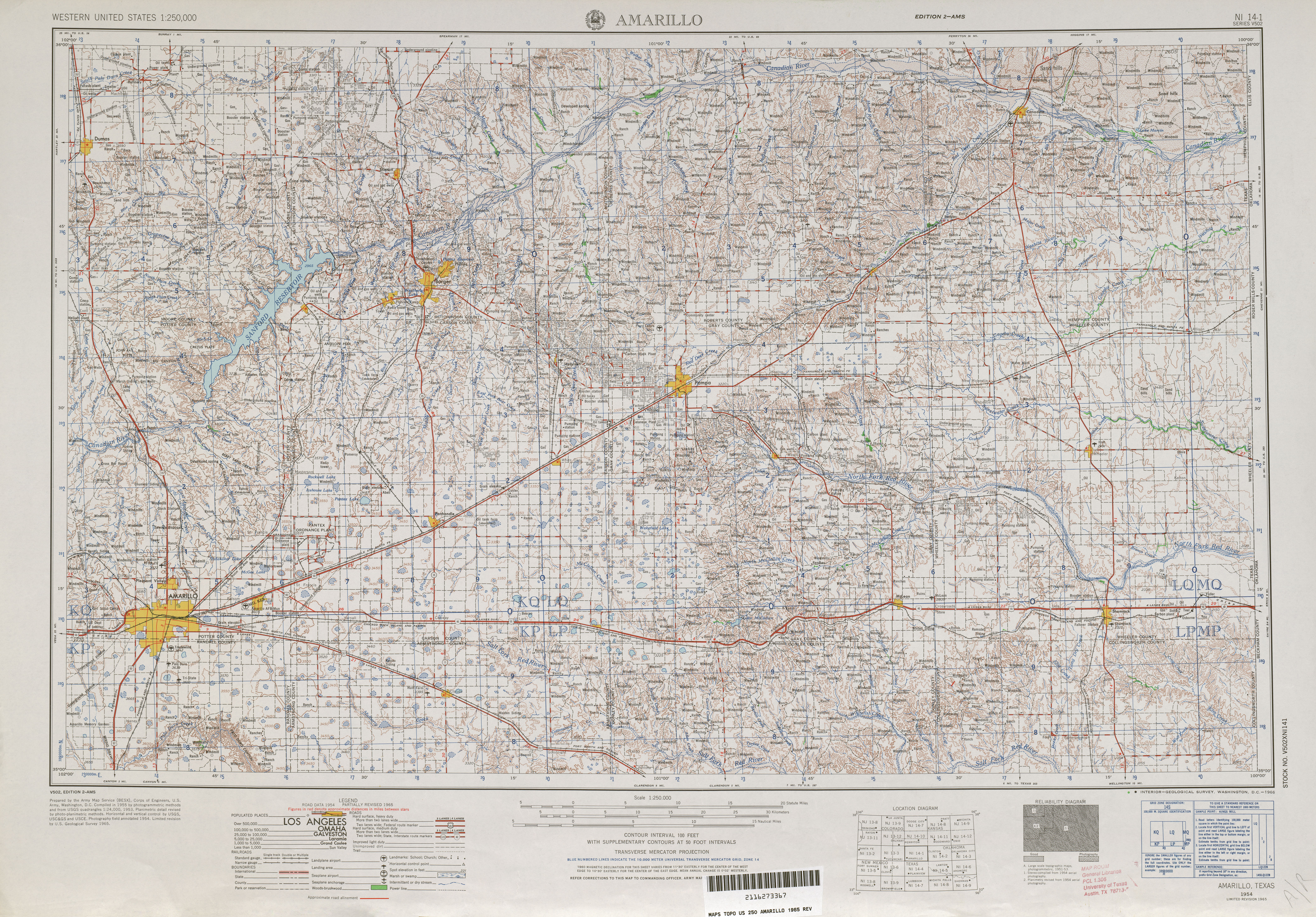 Hoja Amarillo del Mapa Topográfico de los Estados Unidos 1965