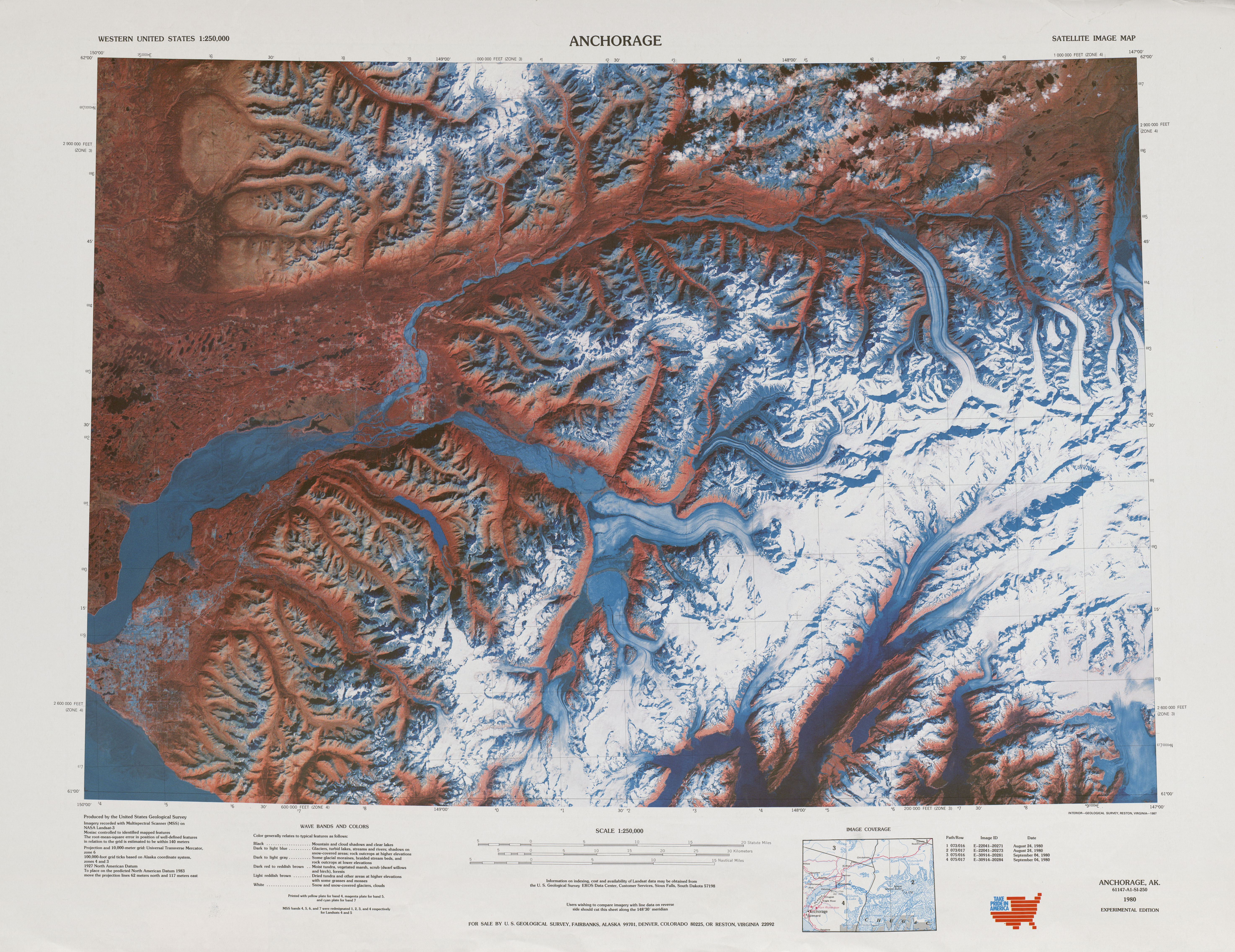 Hoja Anchorage de la Imagen Satelital de los Estados Unidos 1985