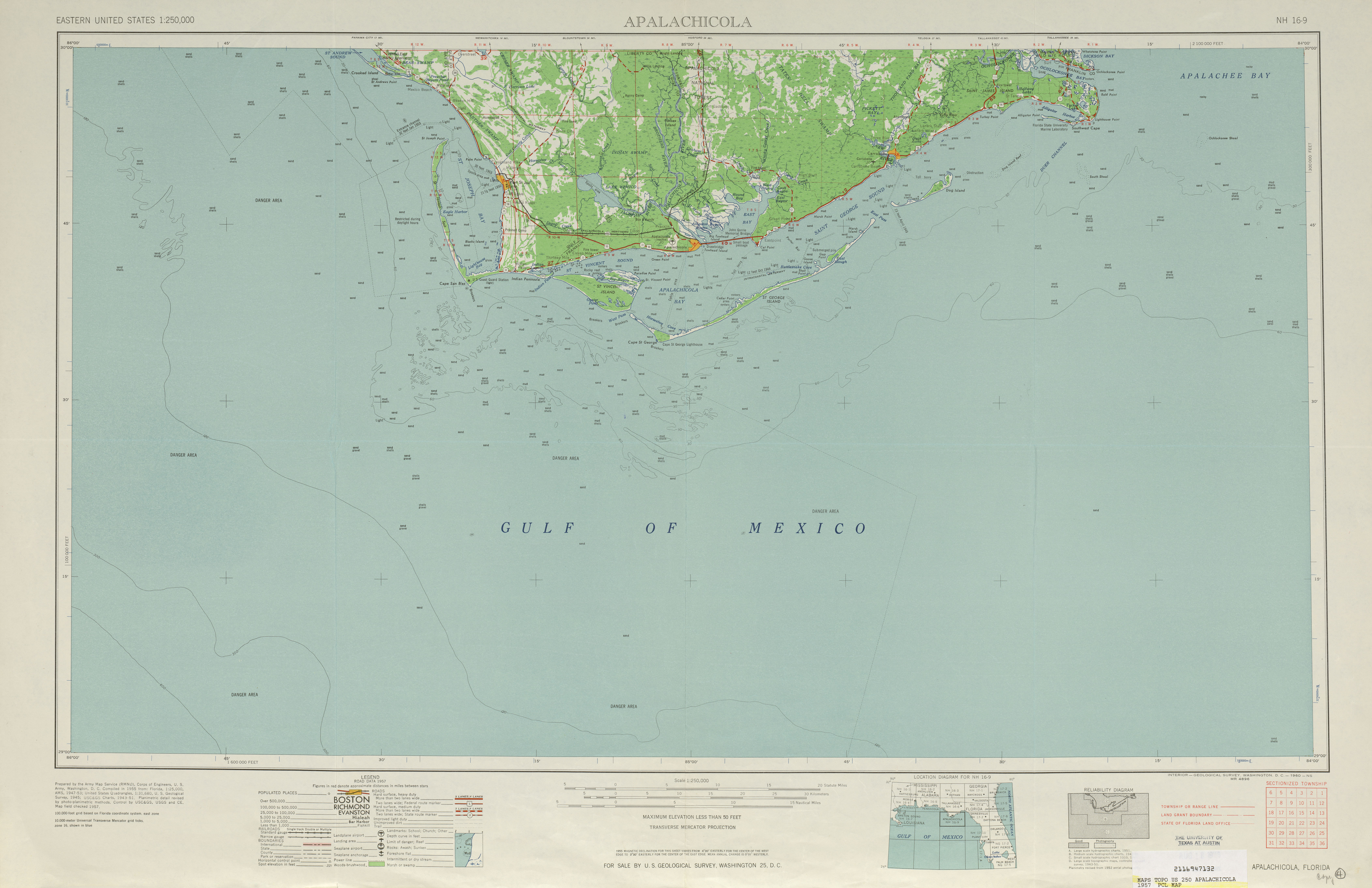 Hoja Apalachicola del Mapa Topográfico de los Estados Unidos 1957