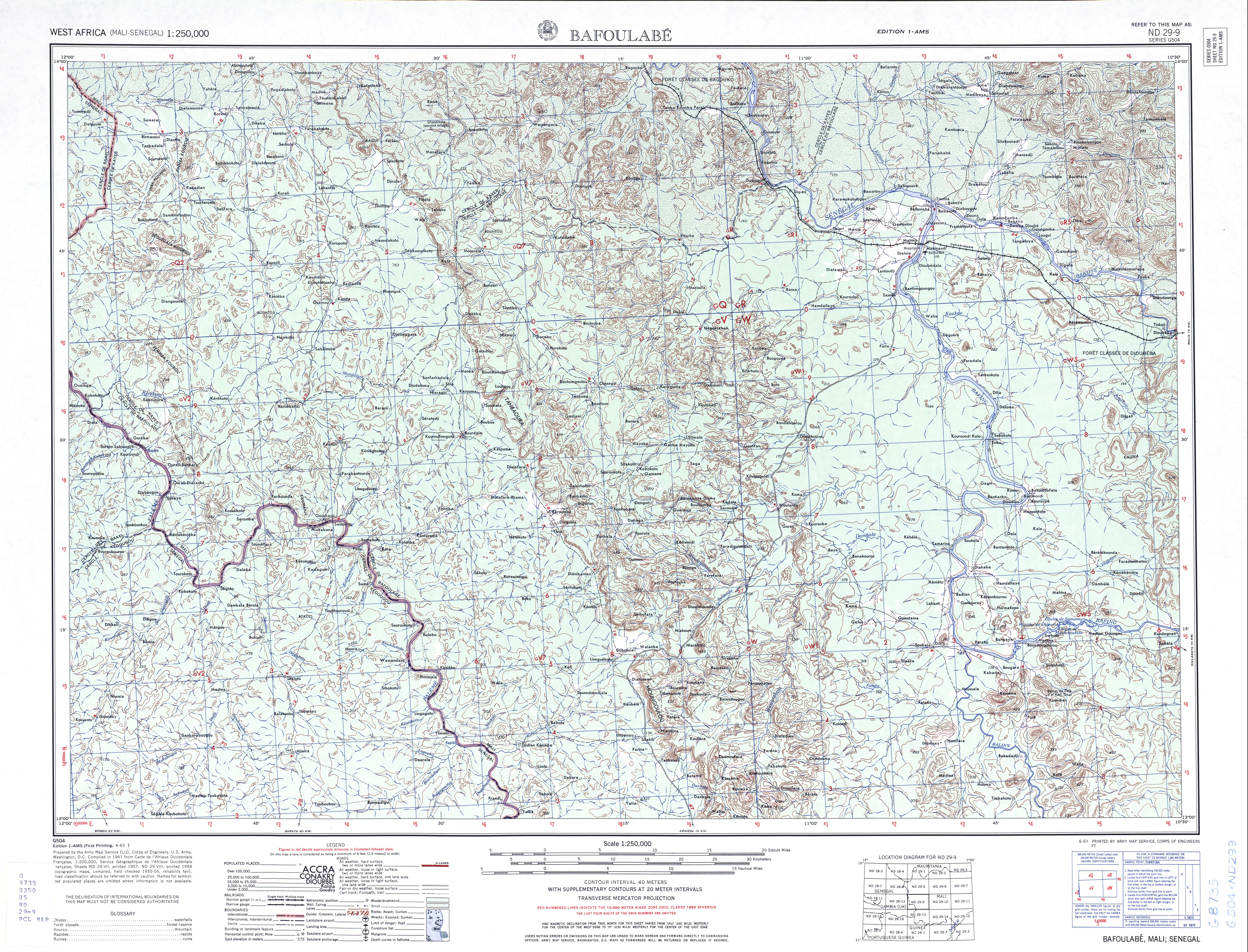 Hoja Bafoulabe del Mapa Topográfico de África Occidental 1955