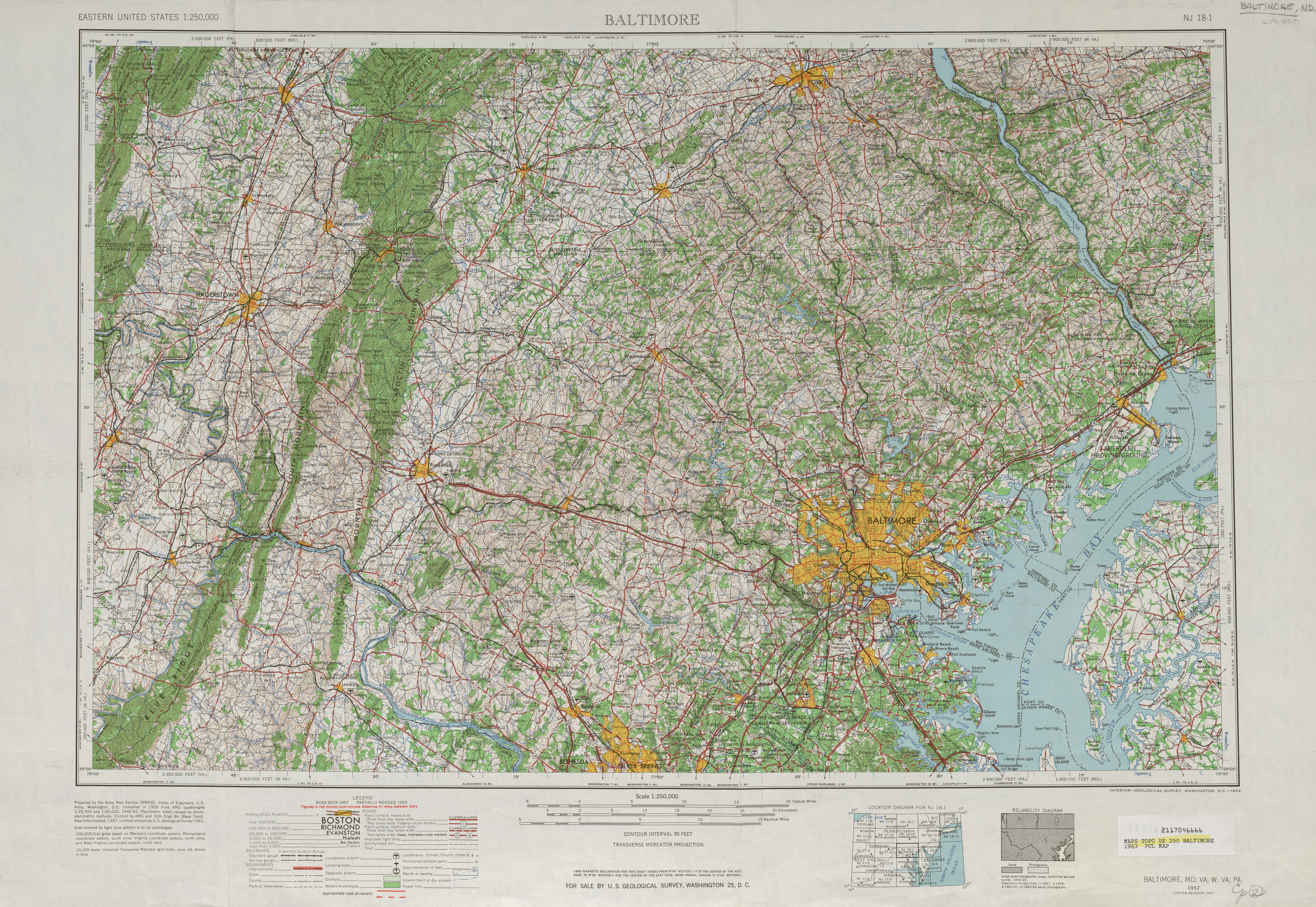 Hoja Baltimore del Mapa Topográfico de los Estados Unidos 1963