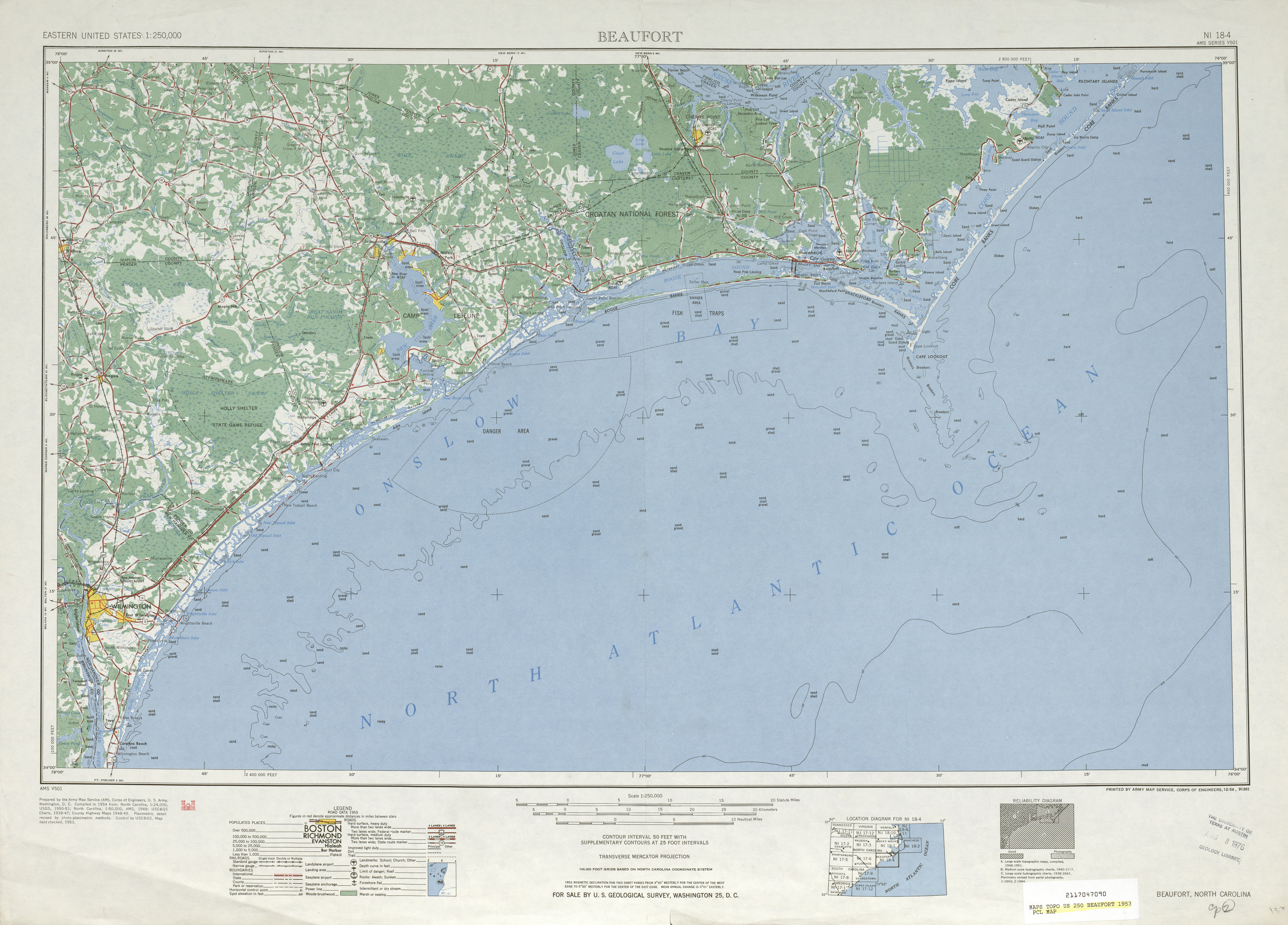 Hoja Beaufort del Mapa Topográfico de los Estados Unidos 1953