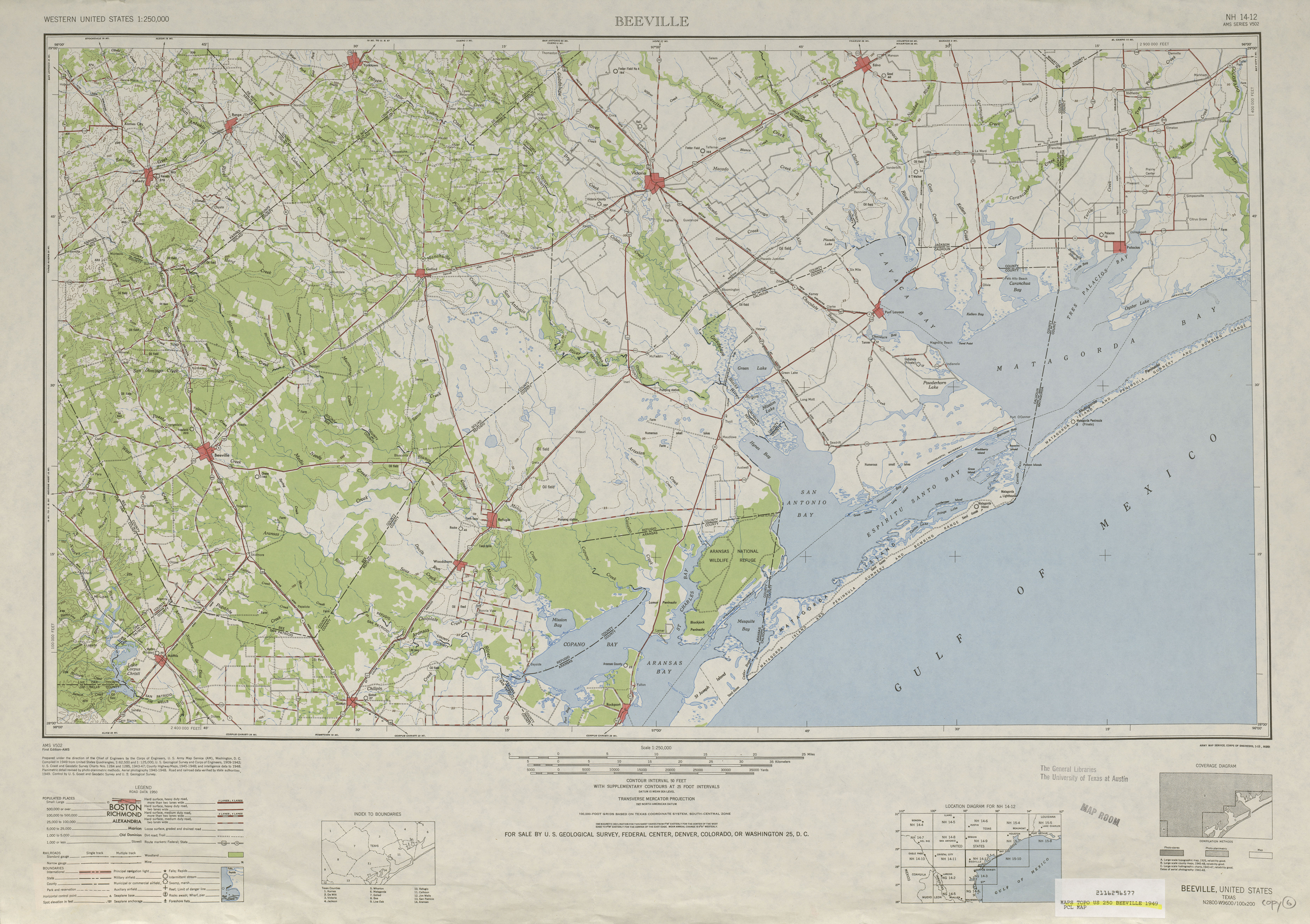 Hoja Beeville del Mapa Topográfico de los Estados Unidos 1949