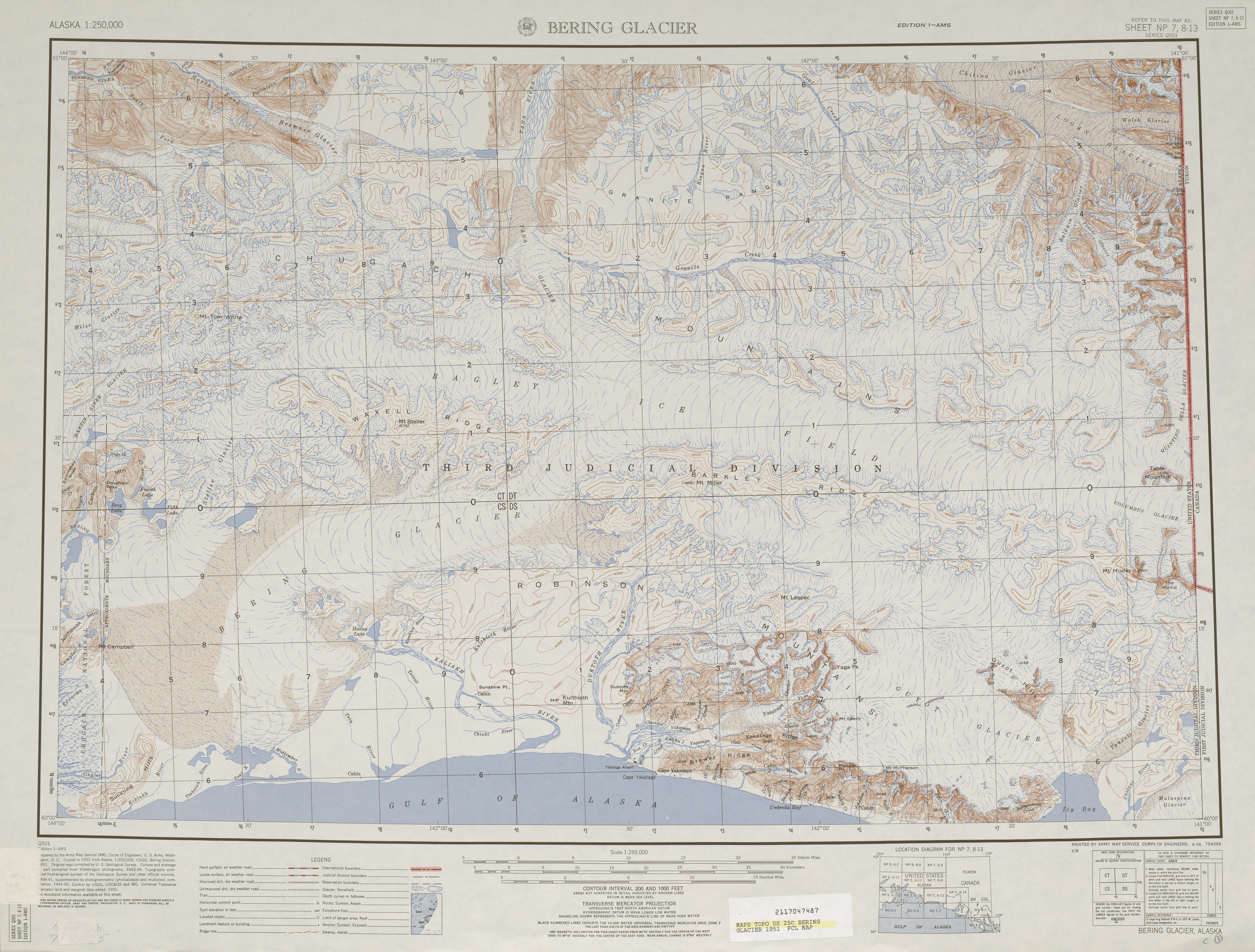 Hoja Bering Glacier del Mapa Topográfico de los Estados Unidos 1951