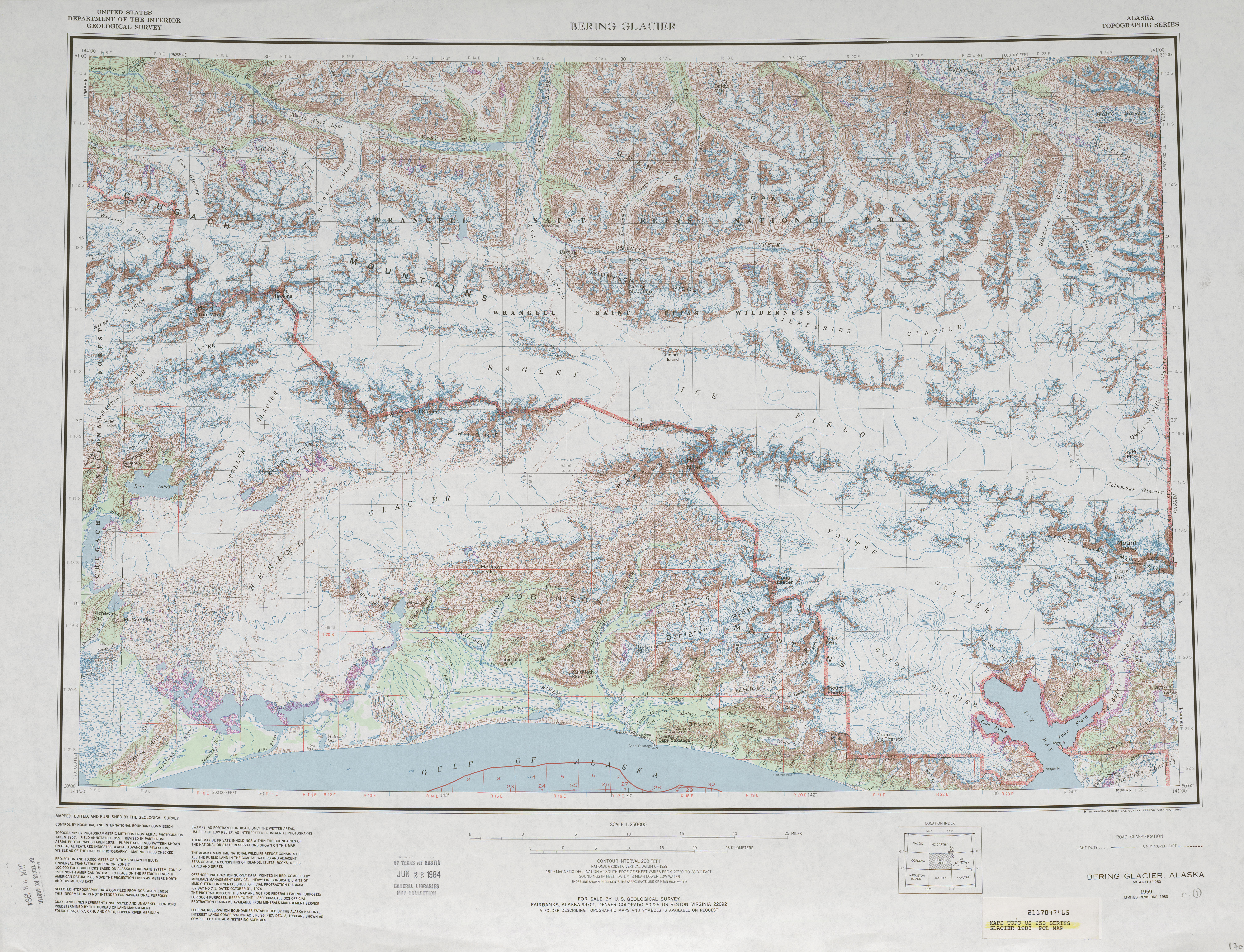 Hoja Bering Glacier del Mapa Topográfico de los Estados Unidos 1983