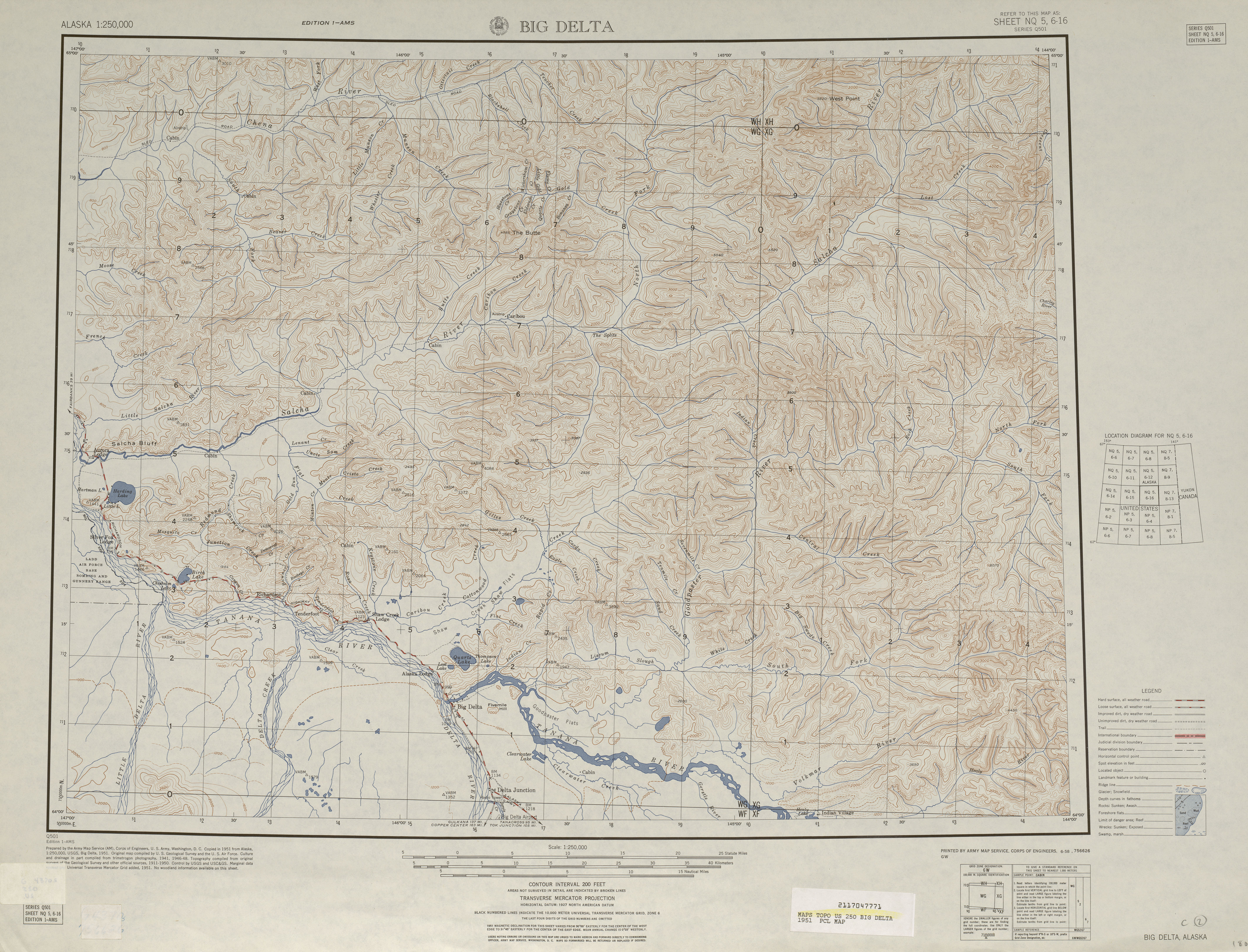 Hoja Big Delta del Mapa Topográfico de los Estados Unidos 1951