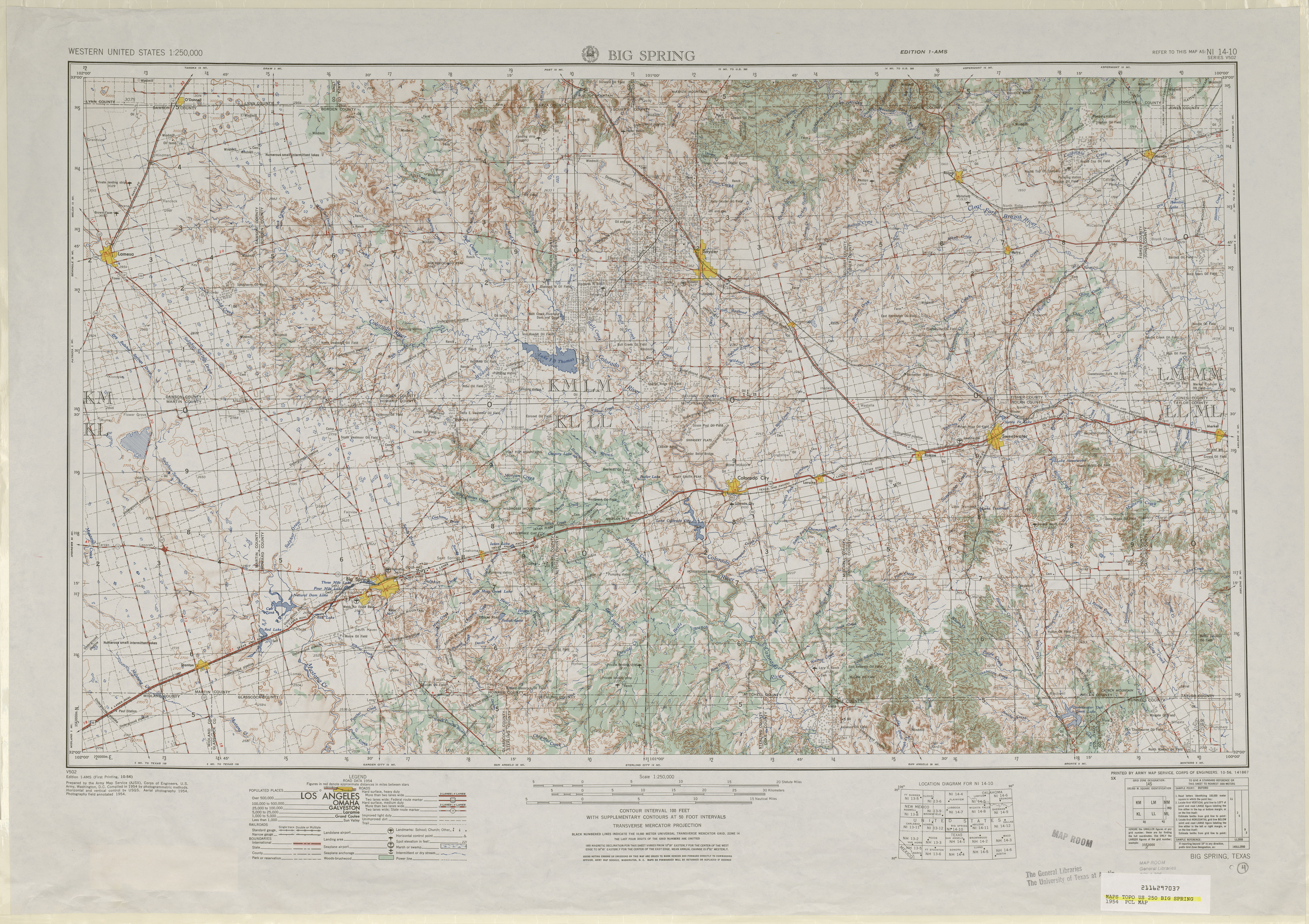 Hoja Big Spring del Mapa Topográfico de los Estados Unidos 1954