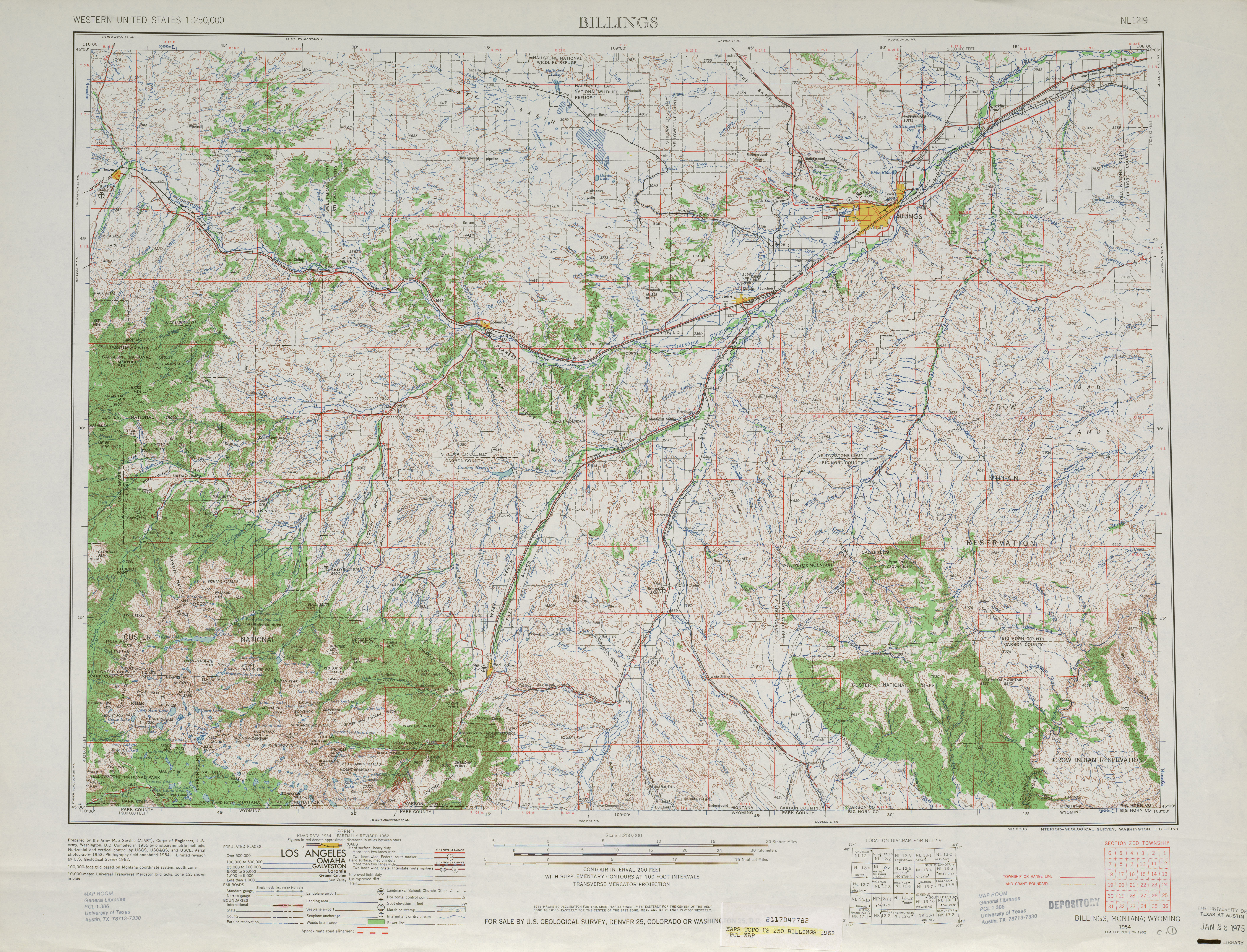 Hoja Billings del Mapa Topográfico de los Estados Unidos 1962