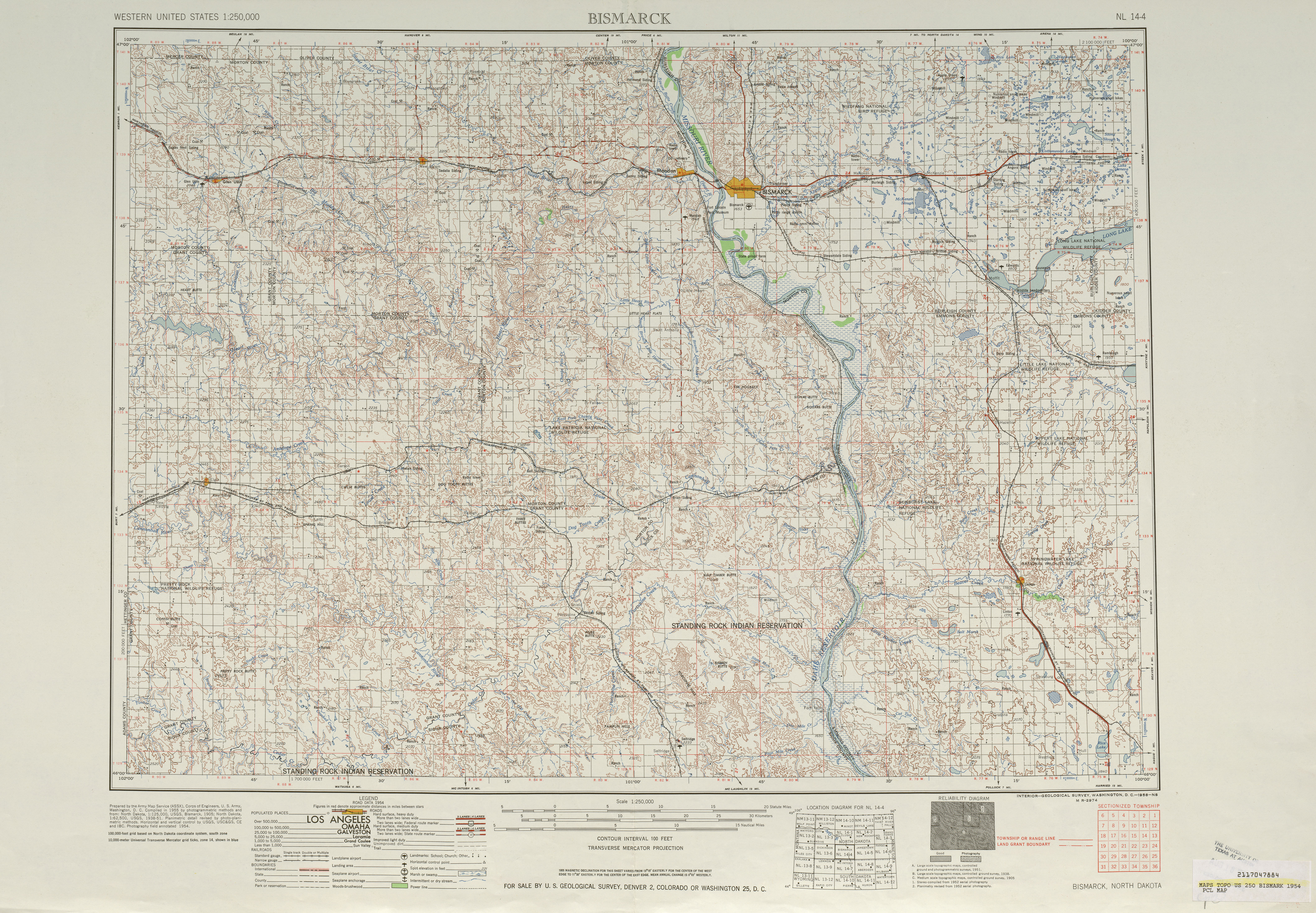 Hoja Bismarck del Mapa Topográfico de los Estados Unidos 1954