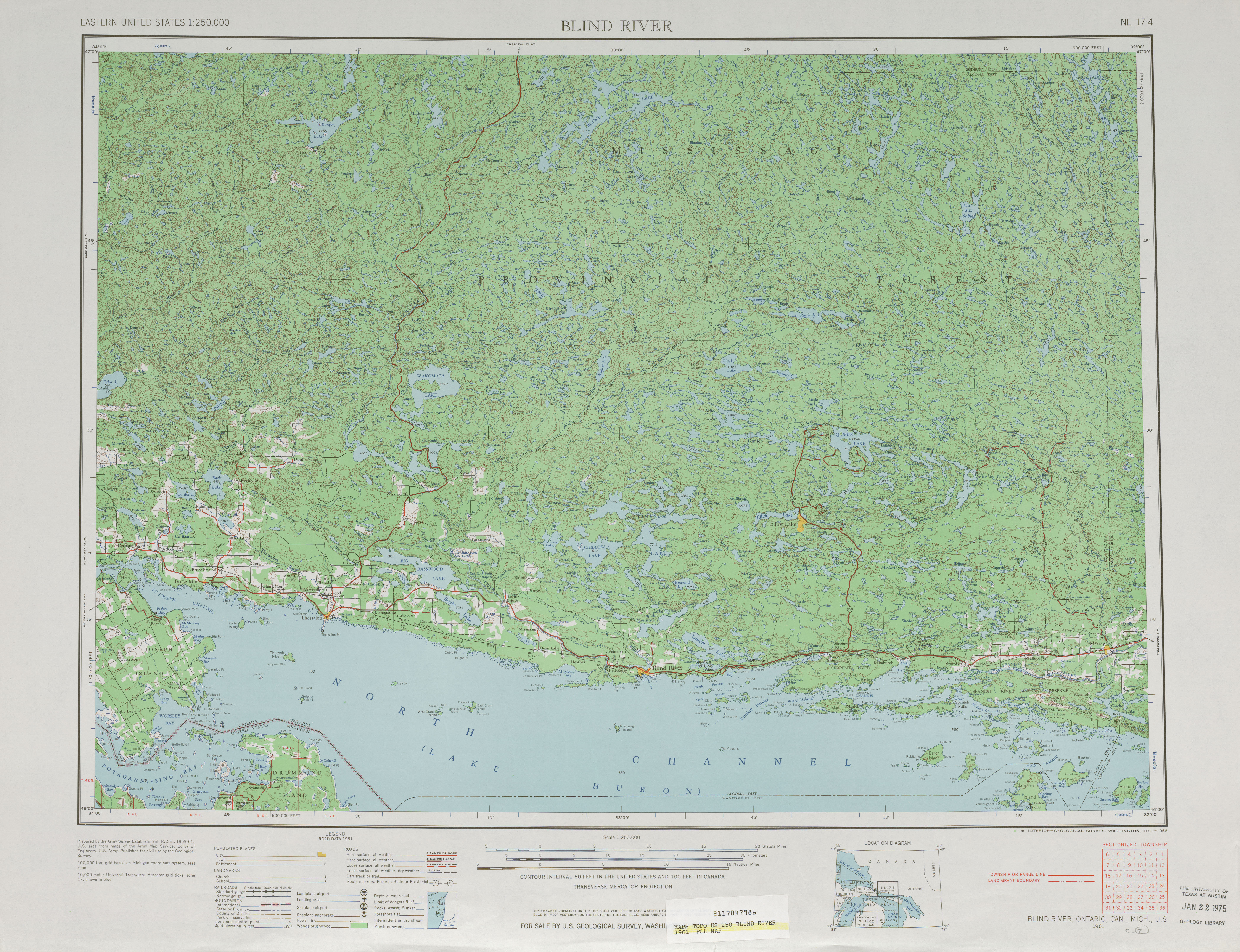 Hoja Blind River del Mapa Topográfico de los Estados Unidos 1961
