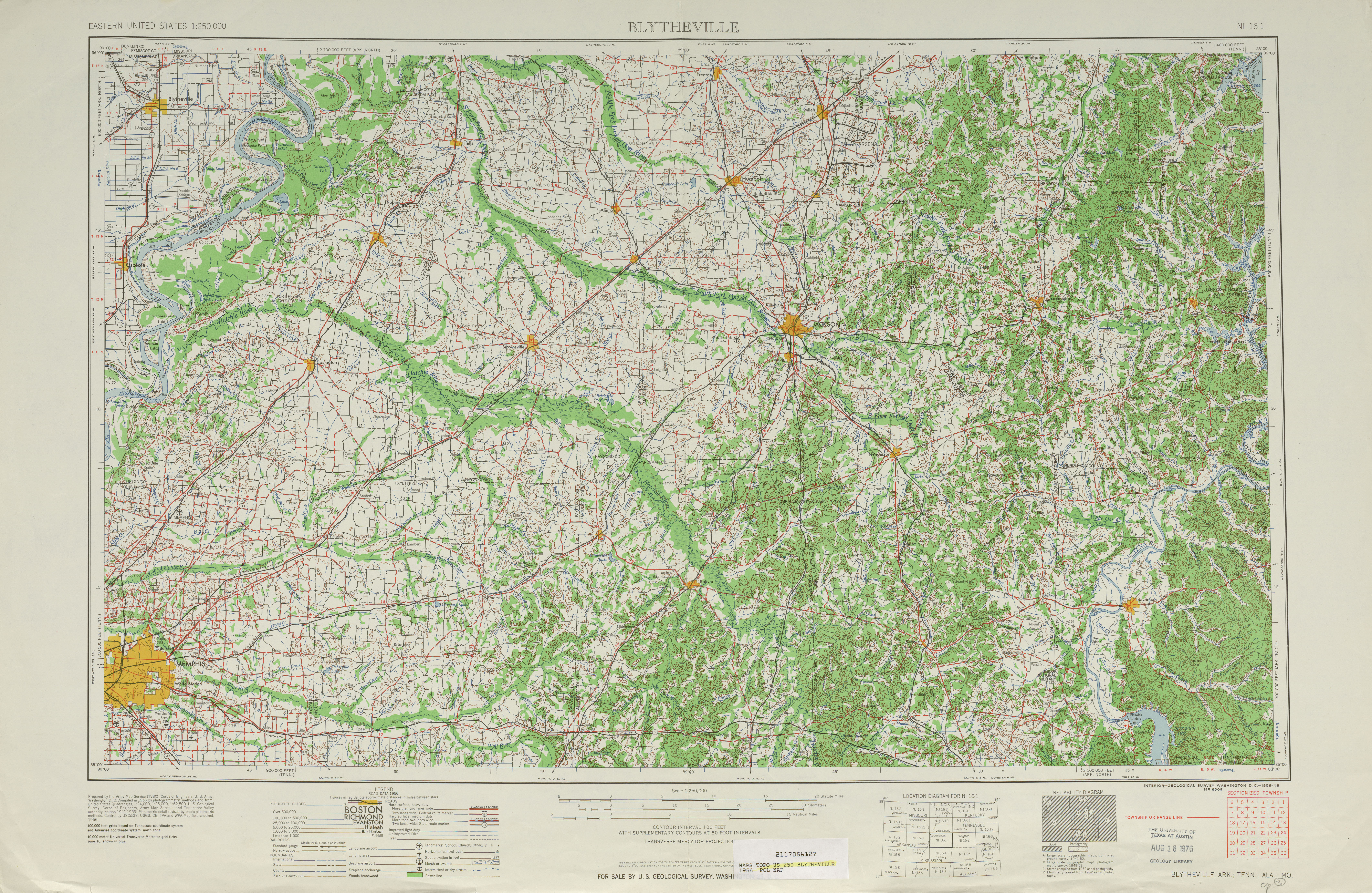 Hoja Blytheville del Mapa Topográfico de los Estados Unidos 1956