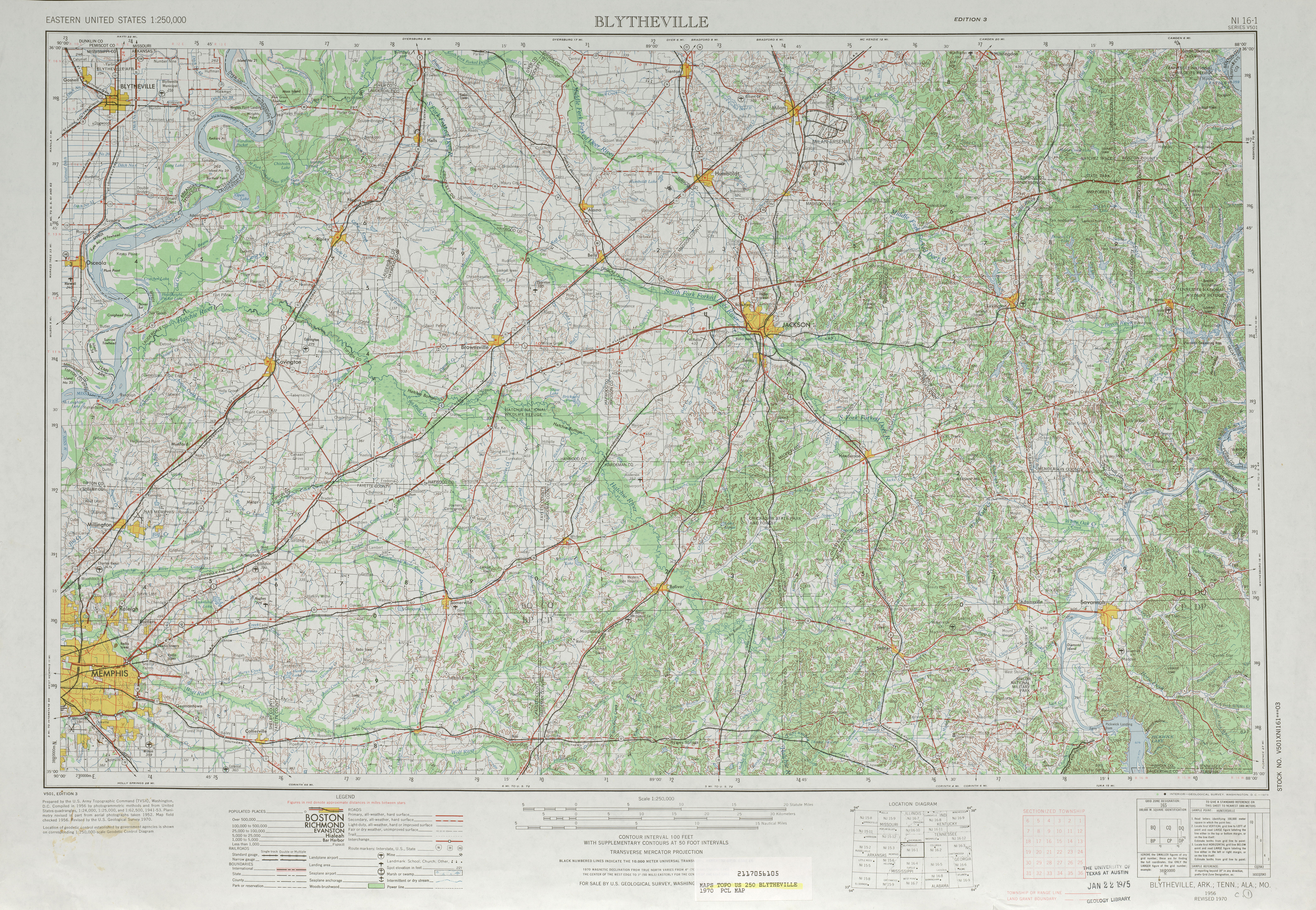 Hoja Blytheville del Mapa Topográfico de los Estados Unidos 1970