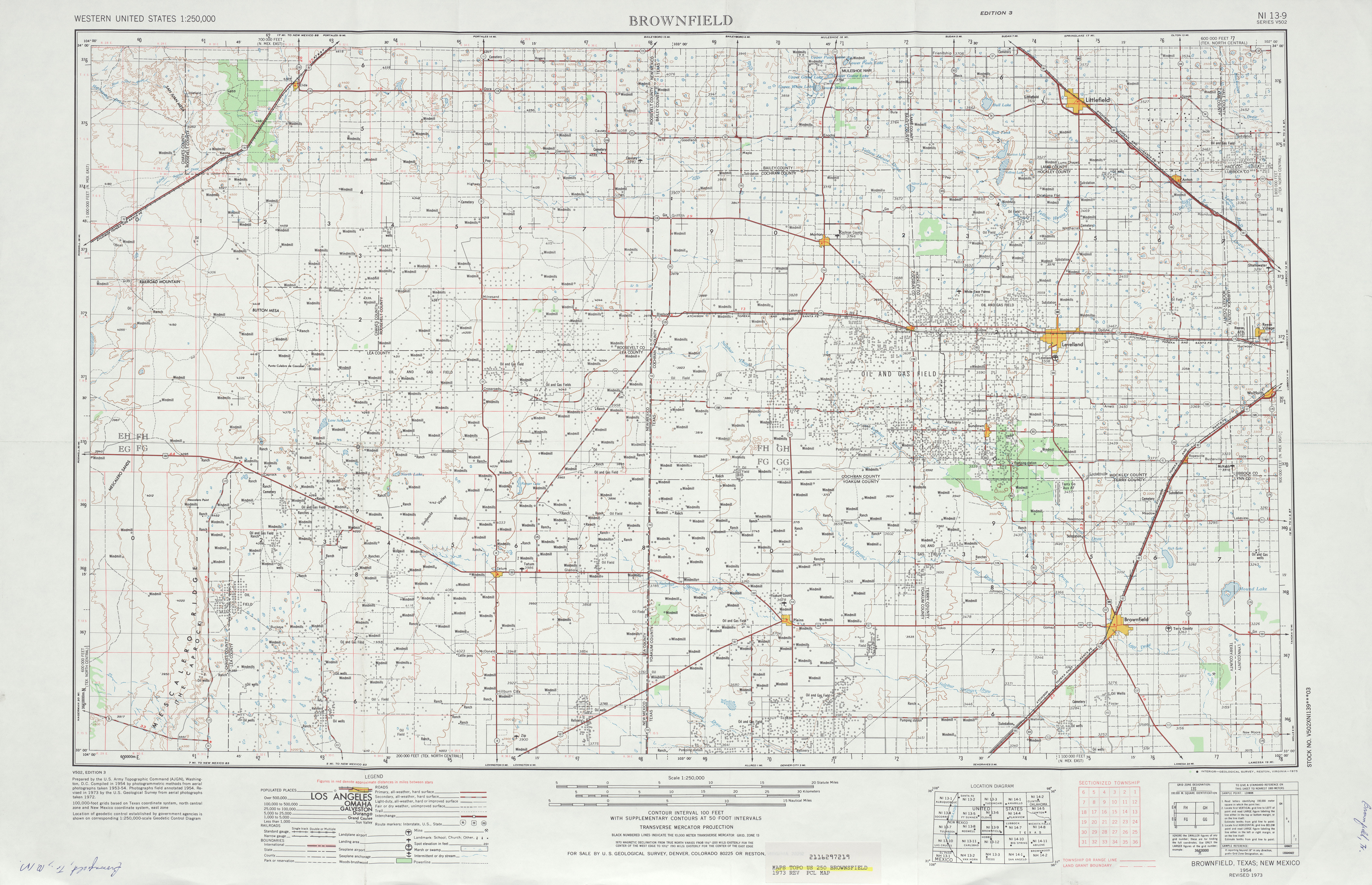Hoja Brownfield del Mapa Topográfico de los Estados Unidos 1973