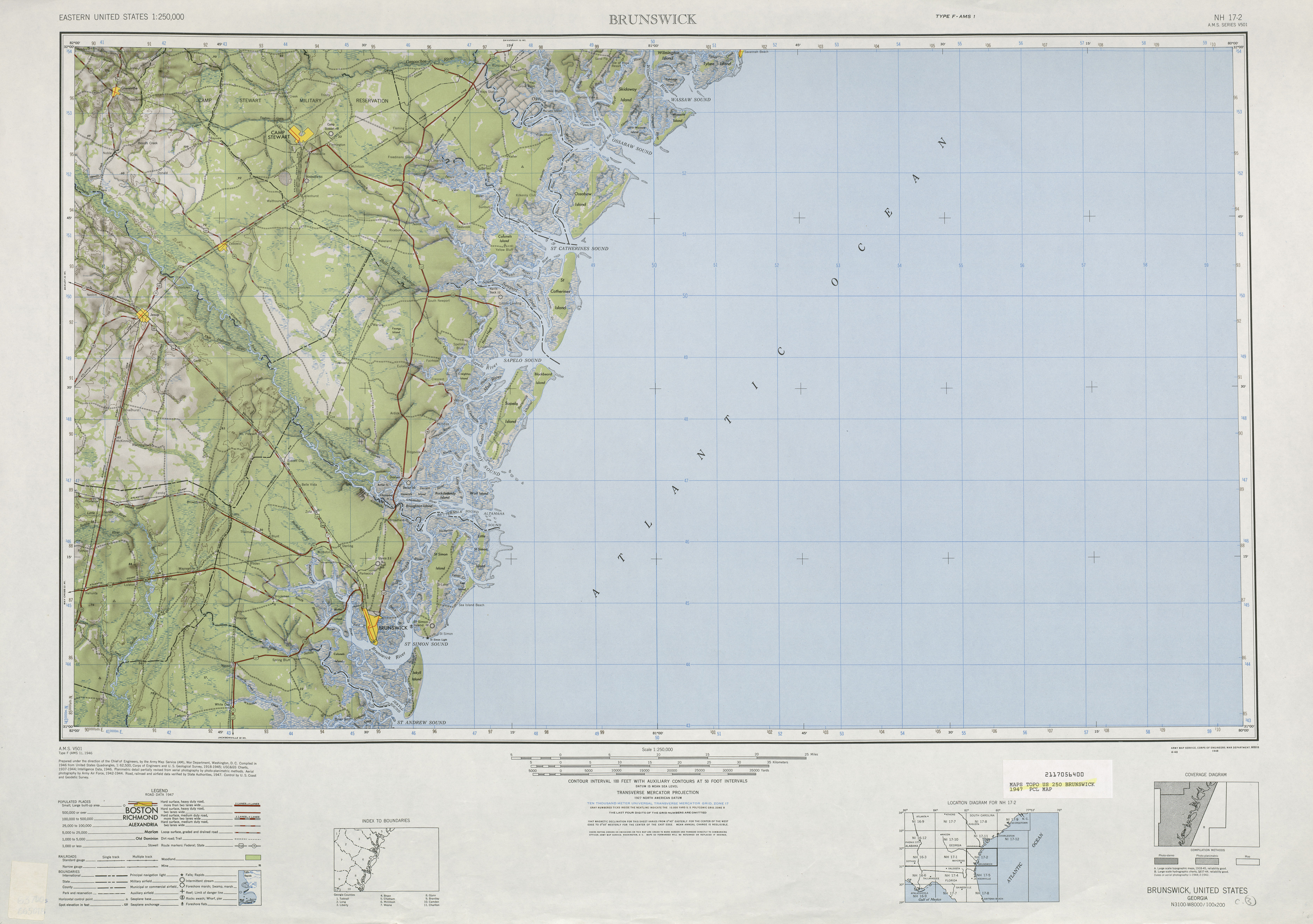 Hoja Brunswick del Mapa de Relieve Sombreado de los Estados Unidos 1947