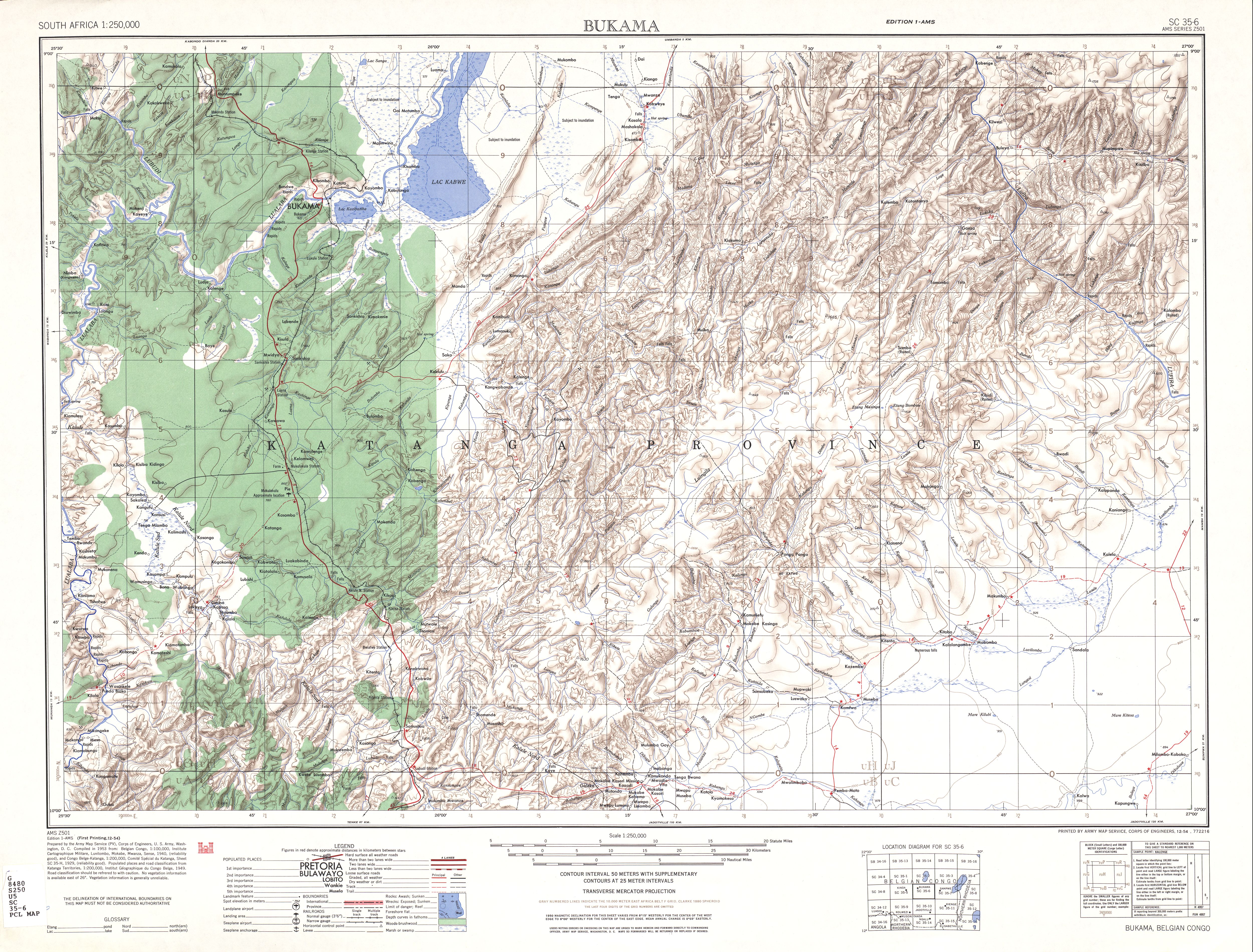 Hoja Bukama del Mapa Topográfico de África Meridional 1954