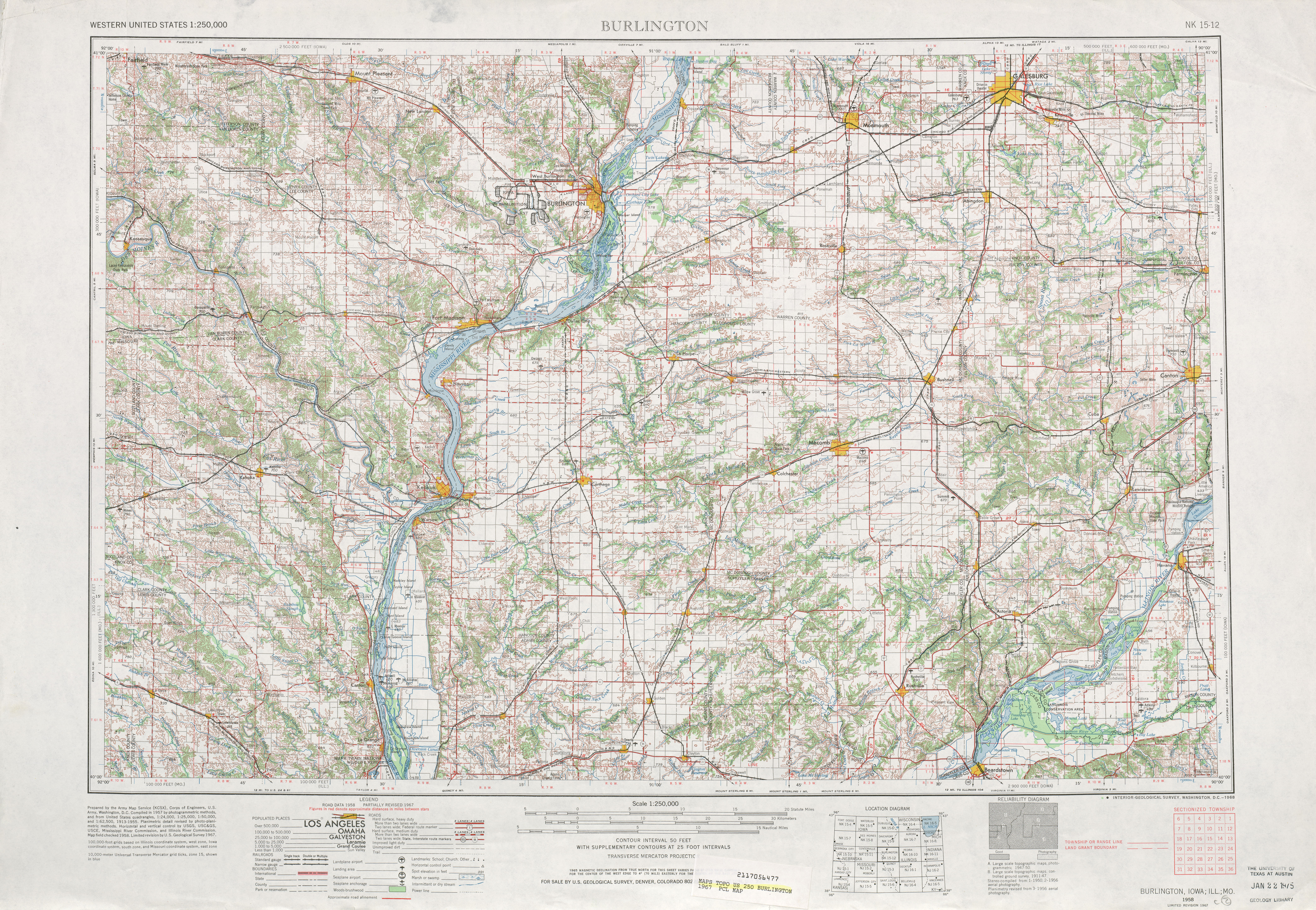 Hoja Burlington del Mapa Topográfico de los Estados Unidos 1967