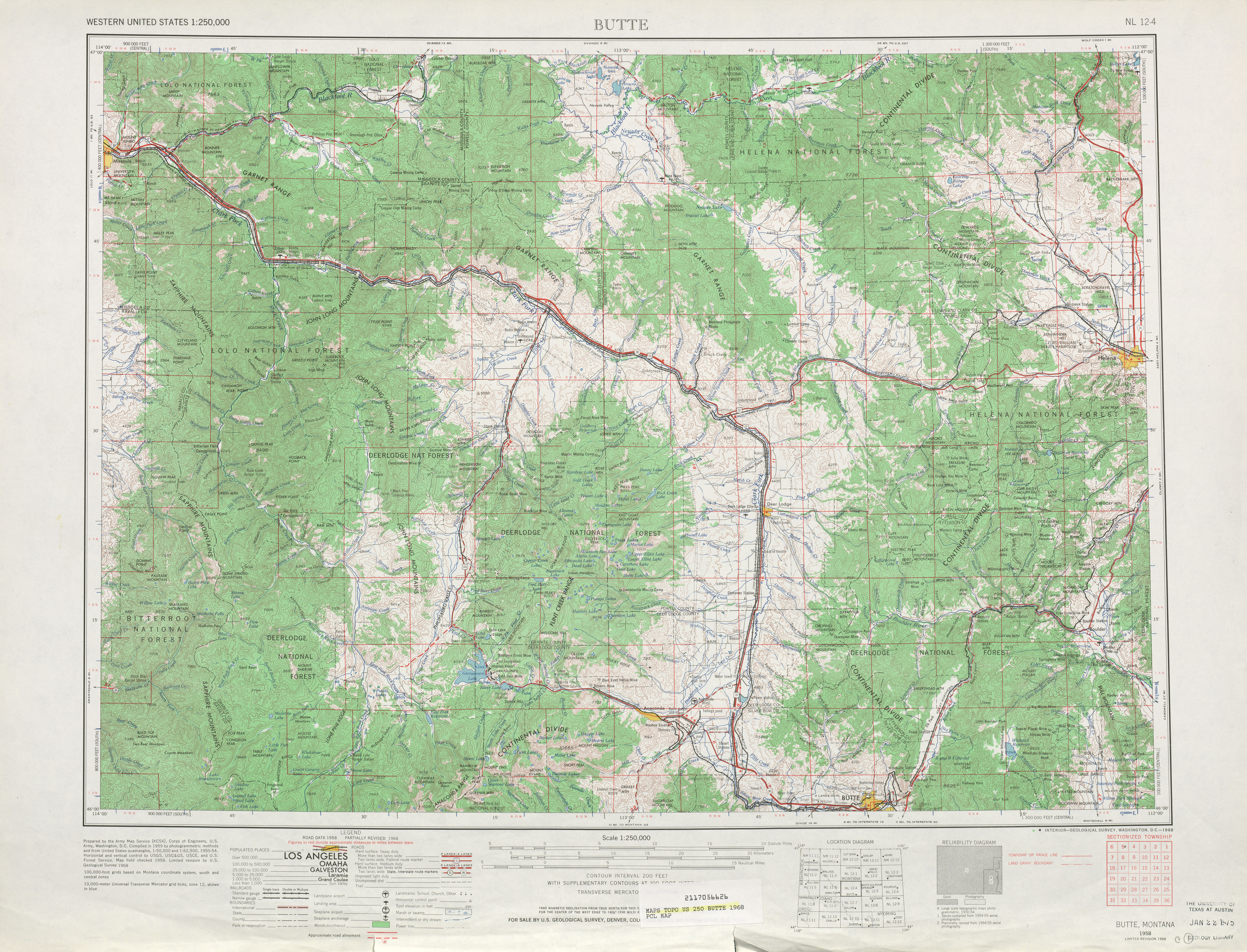 Hoja Butte del Mapa Topográfico de los Estados Unidos 1968