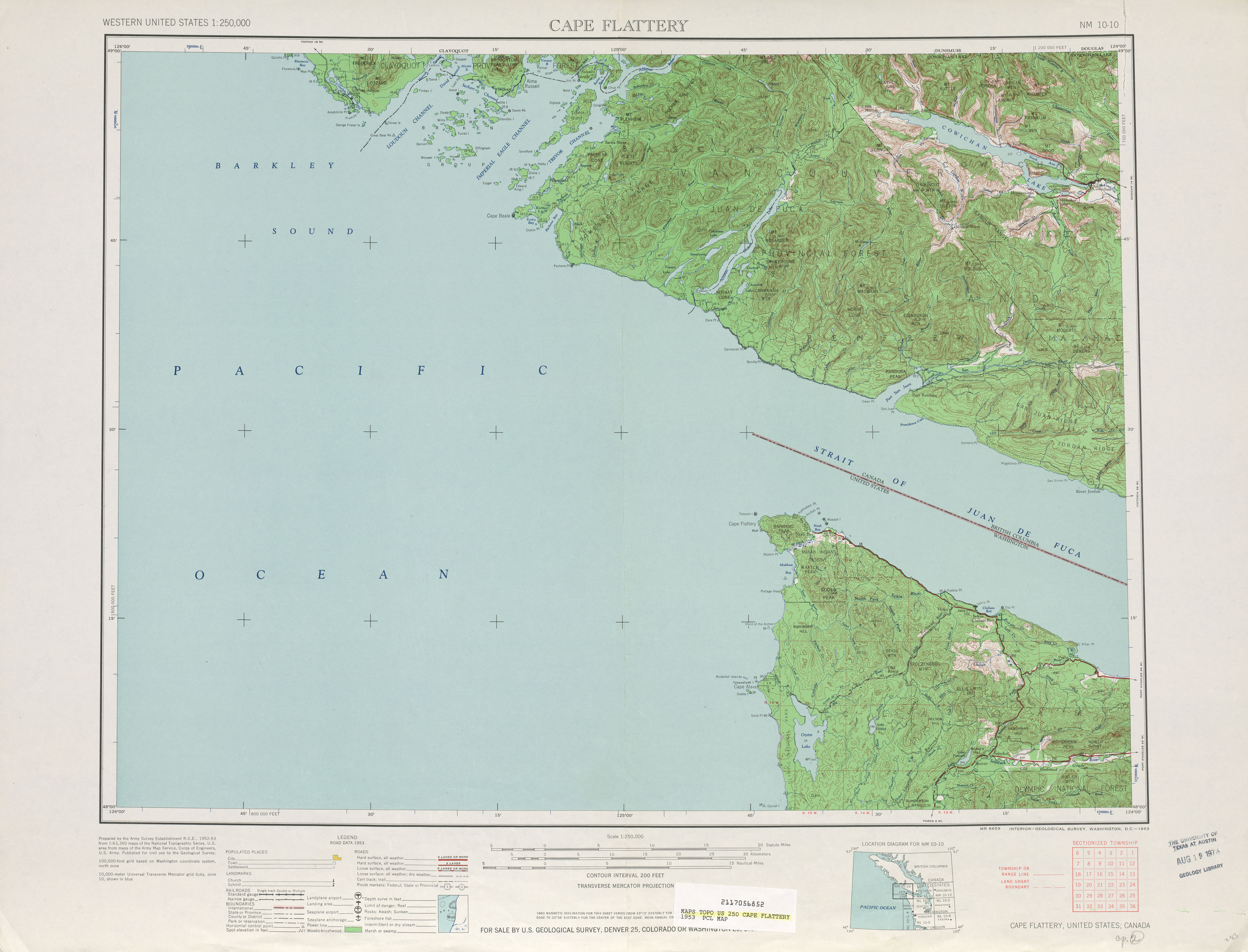 Hoja Cape Flattery del Mapa Topográfico de los Estados Unidos 1953
