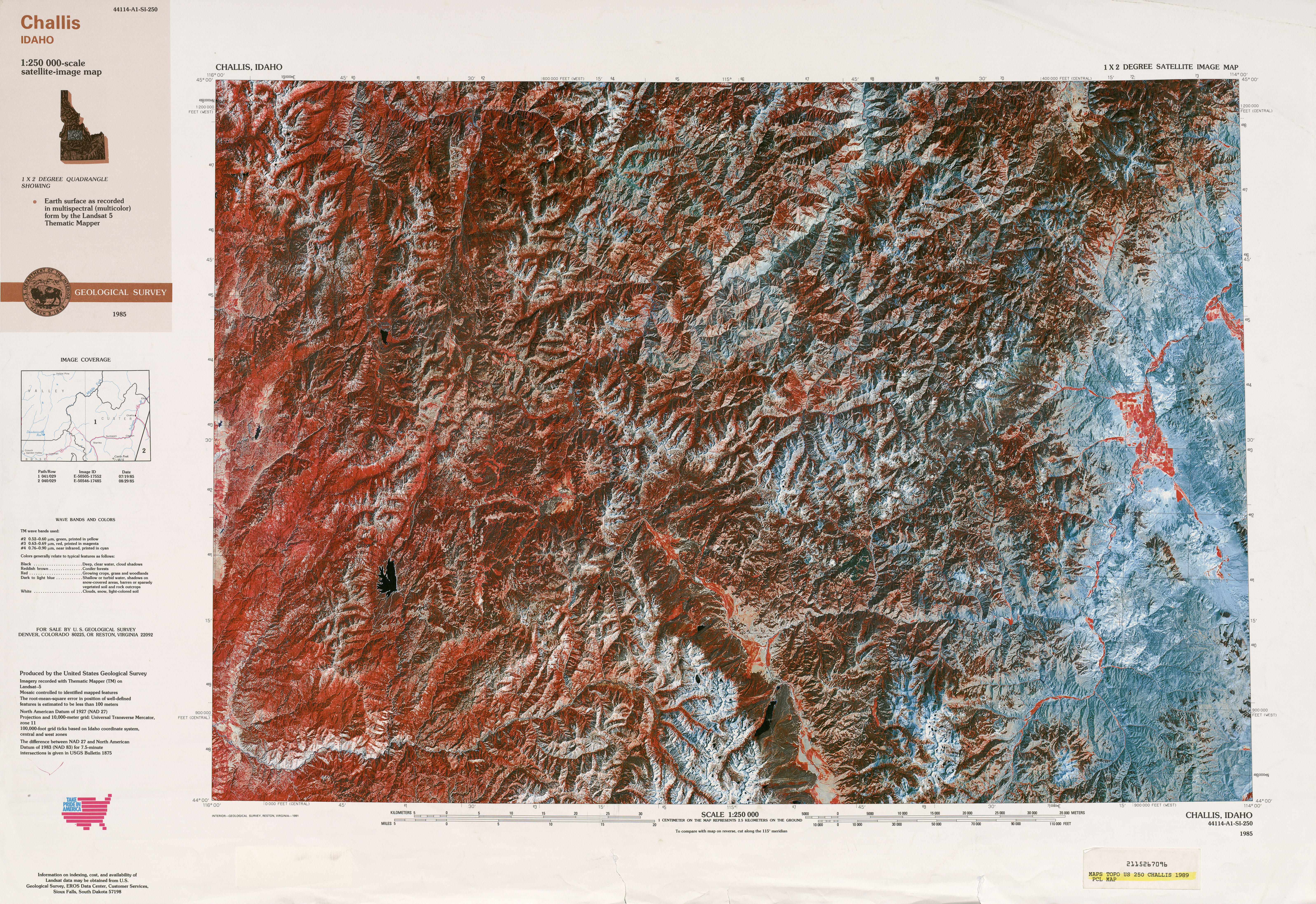Hoja Challis Imagen Satelital, Estados Unidos 1989