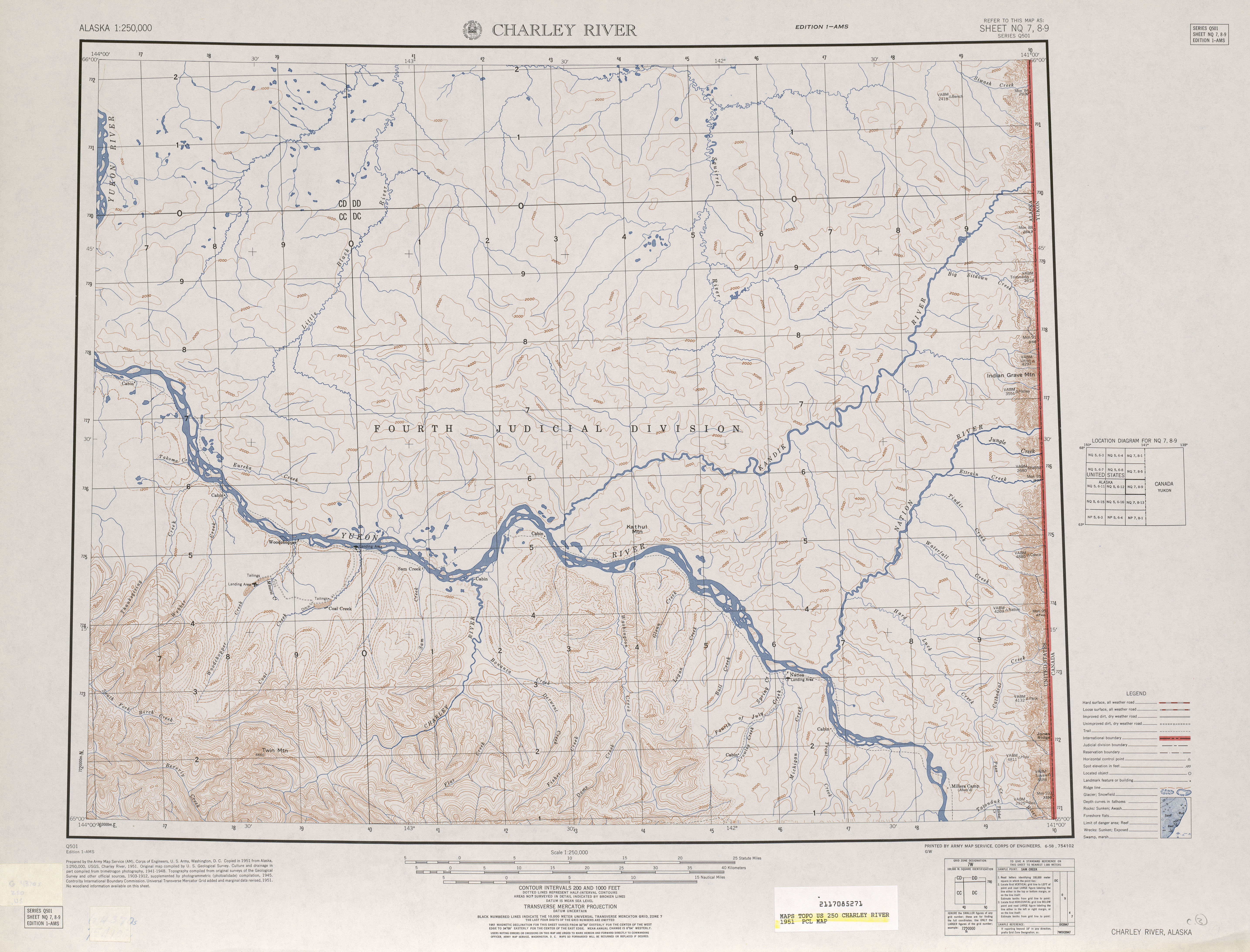 Hoja Charley River del Mapa Topográfico de los Estados Unidos 1951