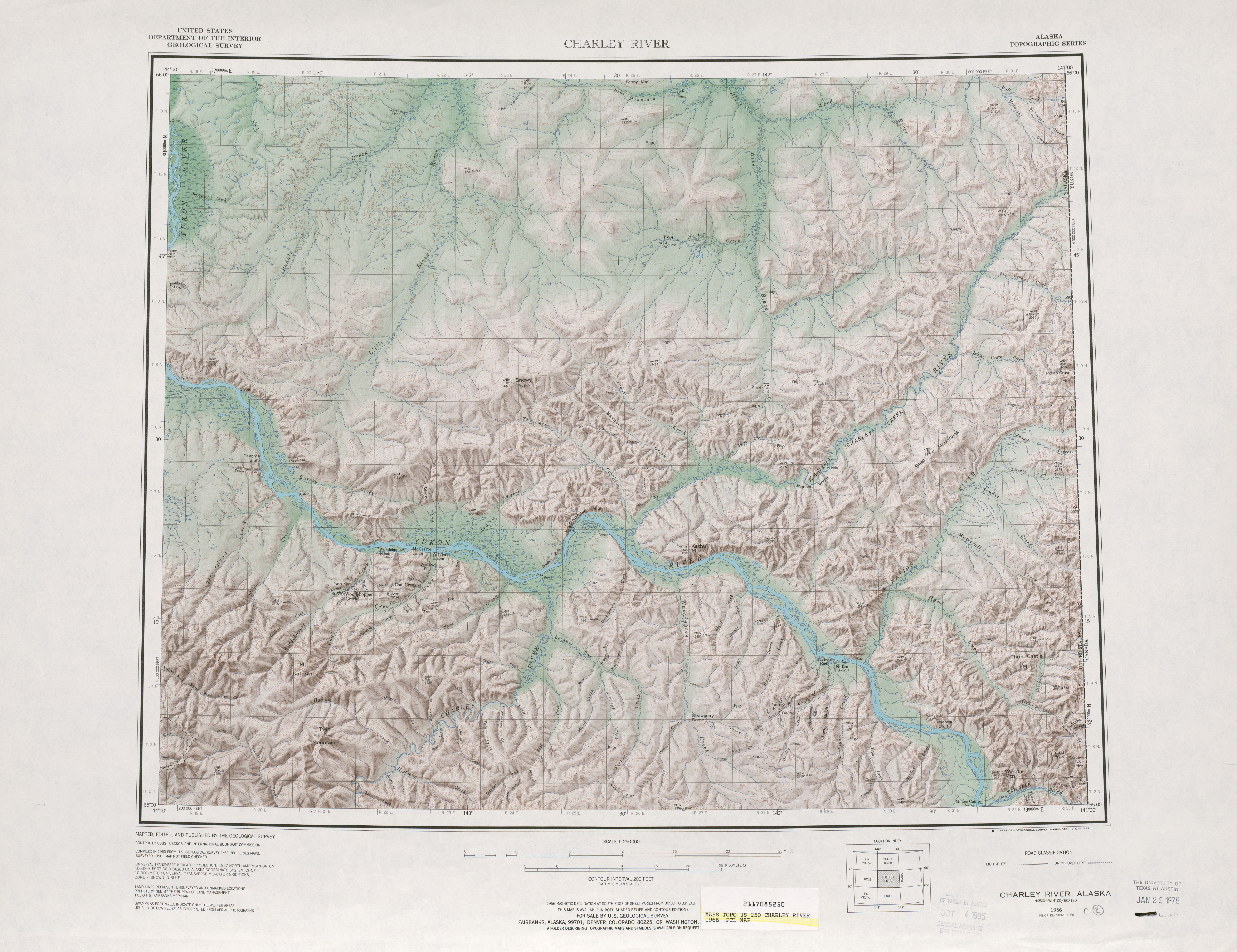Hoja Charley River del Mapa de Relieve Sombreado de los Estados Unidos 1986