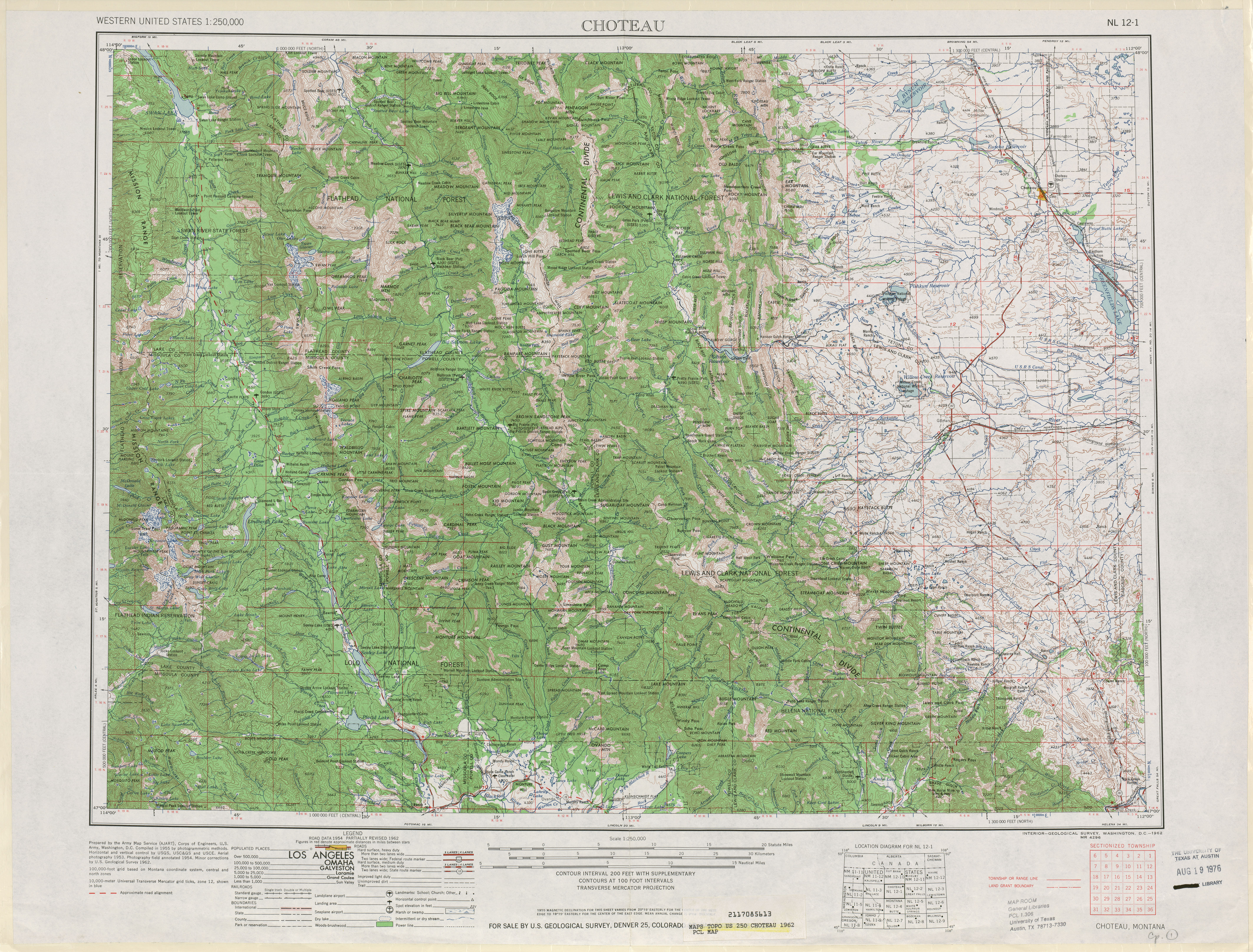 Hoja Choteau del Mapa Topográfico de los Estados Unidos 1962