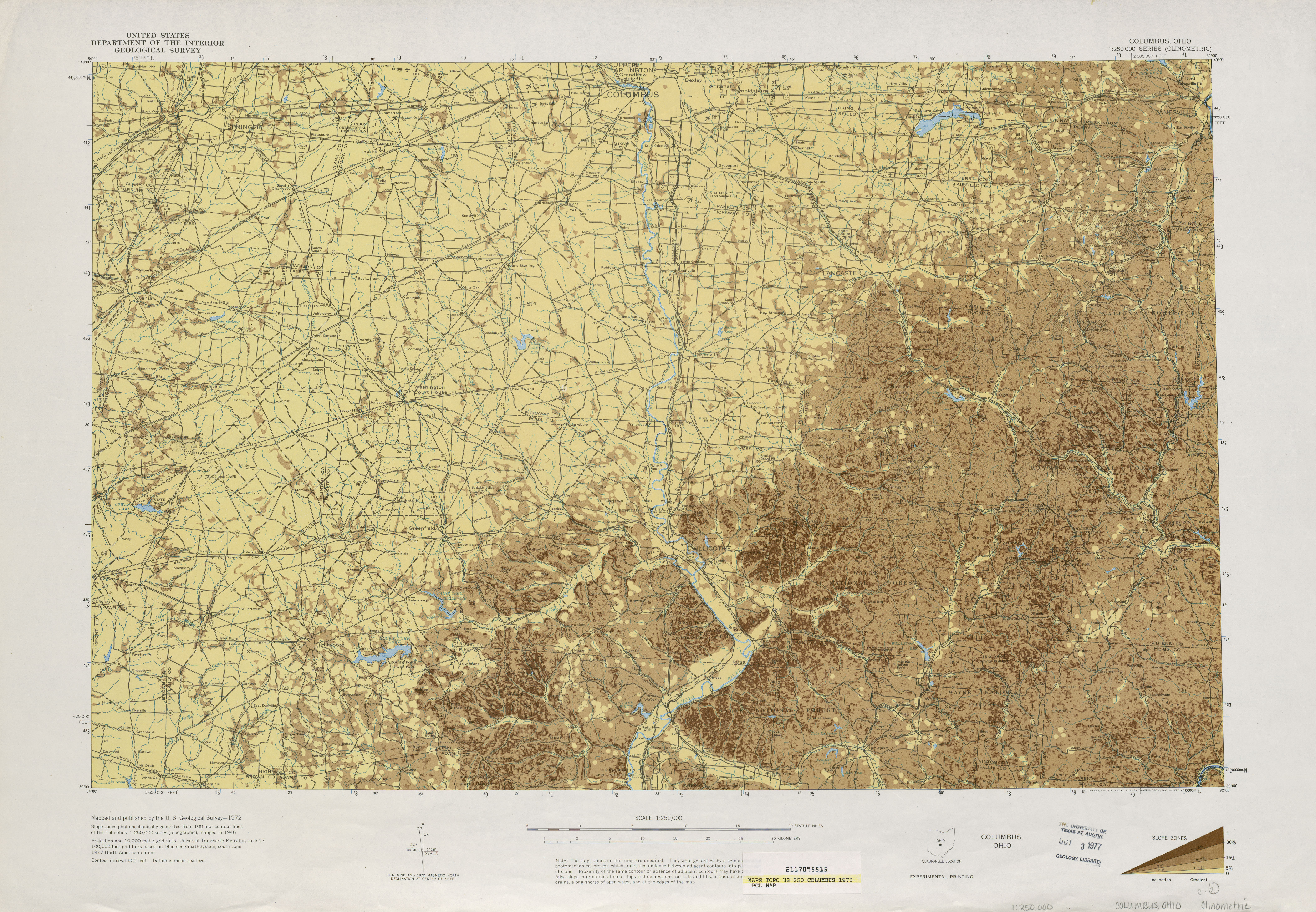 Hoja Columbus del Mapa Clinométrico de Estados Unidos 1972