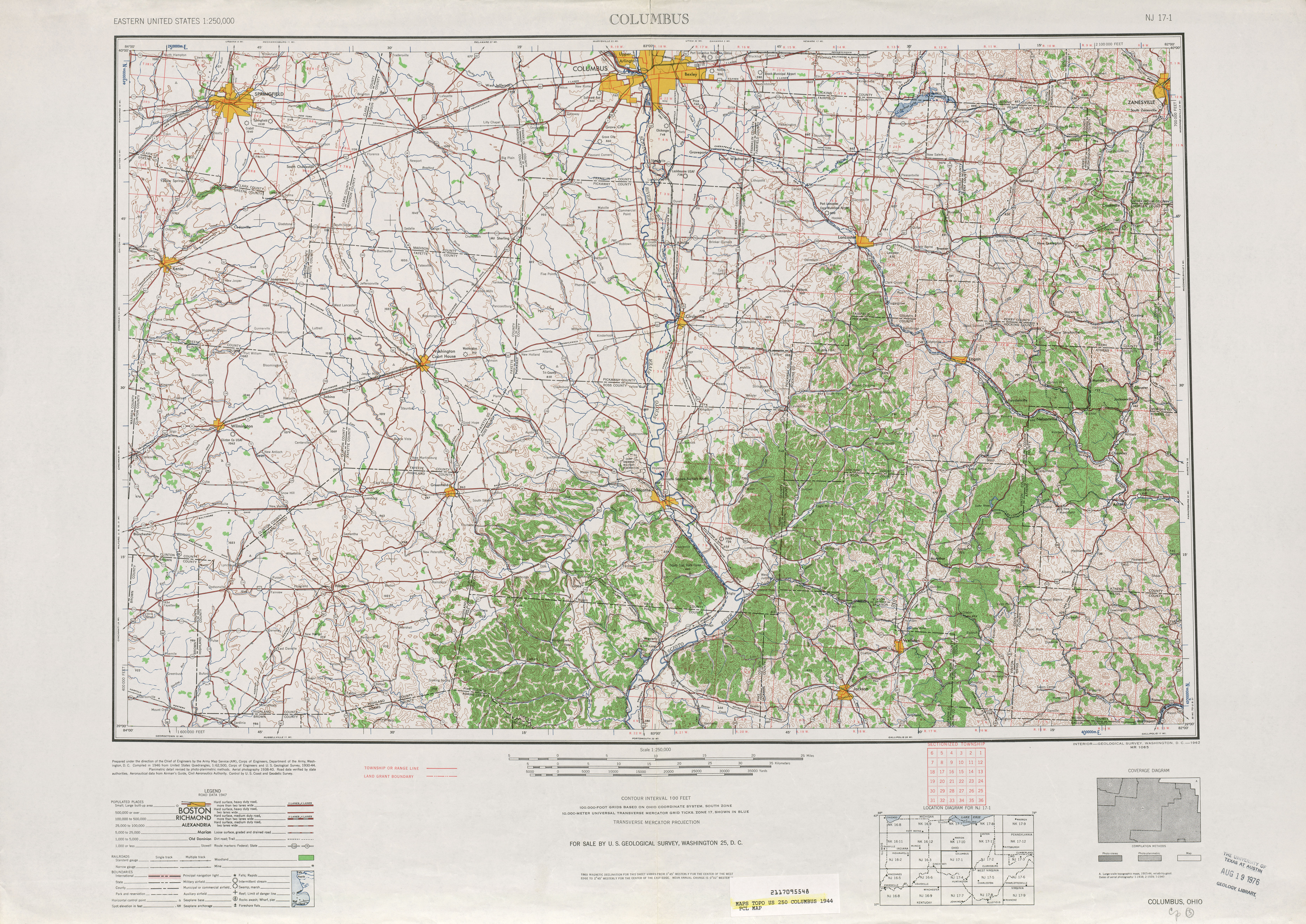 Hoja Columbus  del Mapa Topográfico de los Estados Unidos 1944