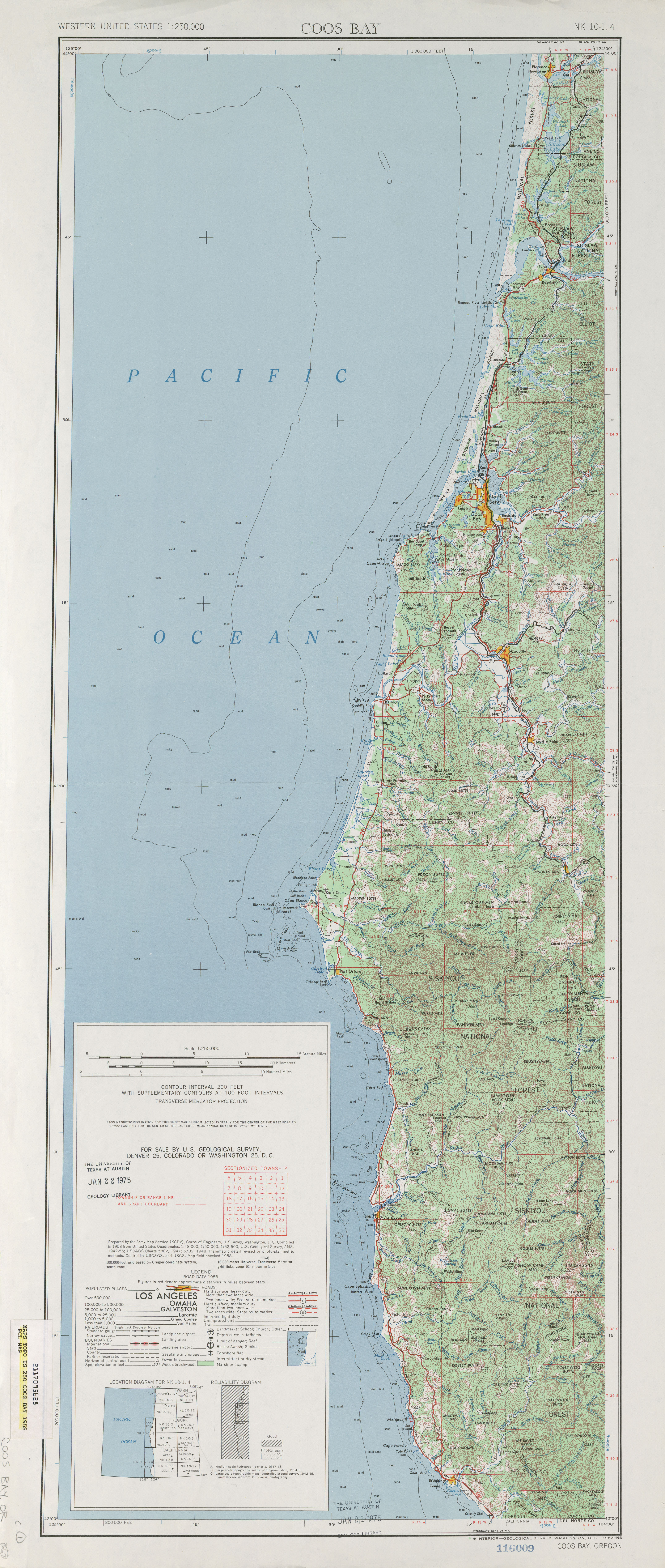 Hoja Coos Bay del Mapa Topográfico de los Estados Unidos 1958