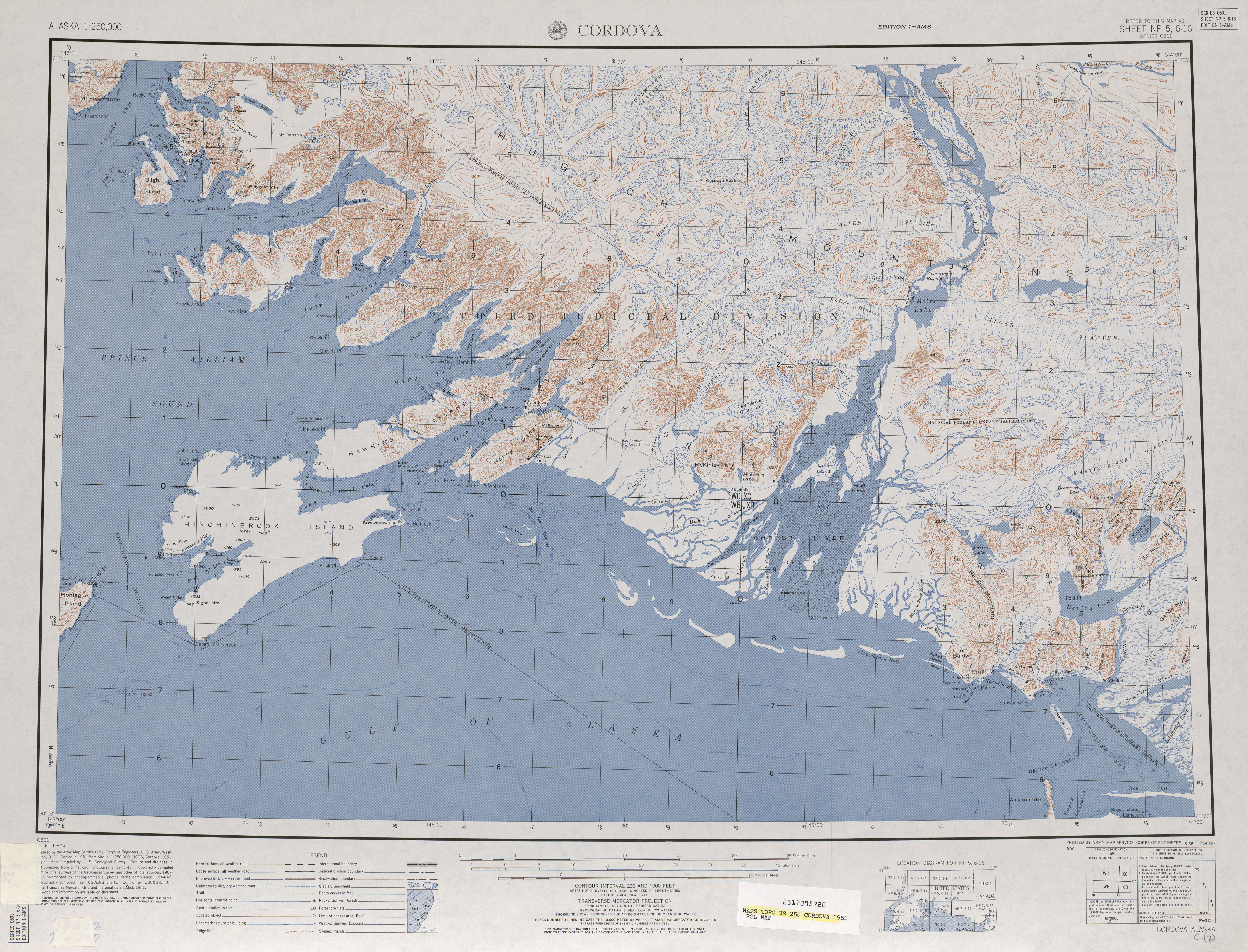 Hoja Cordova del Mapa Topográfico de los Estados Unidos 1951