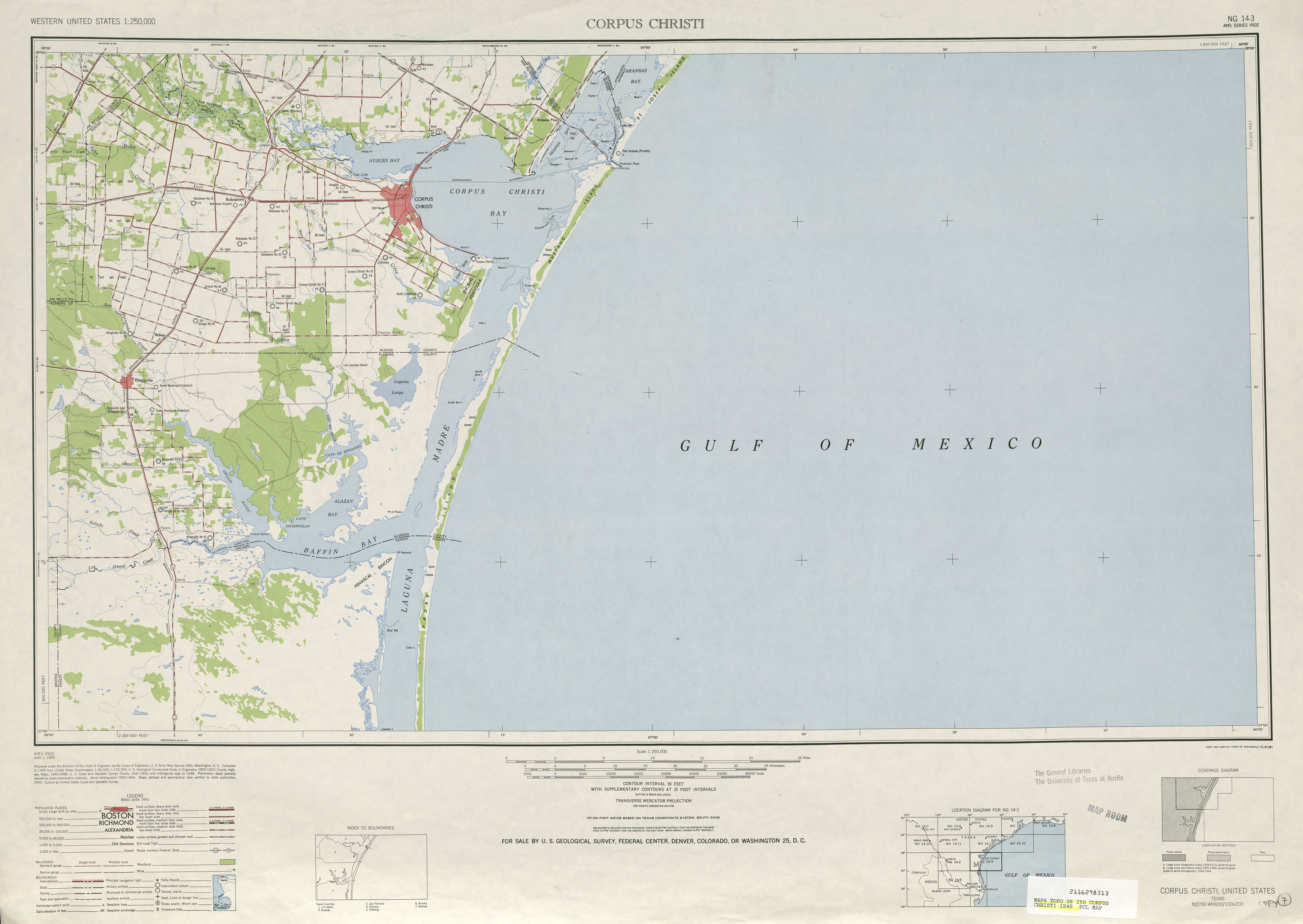 Hoja Corpus Christi del Mapa Topográfico de los Estados Unidos 1949