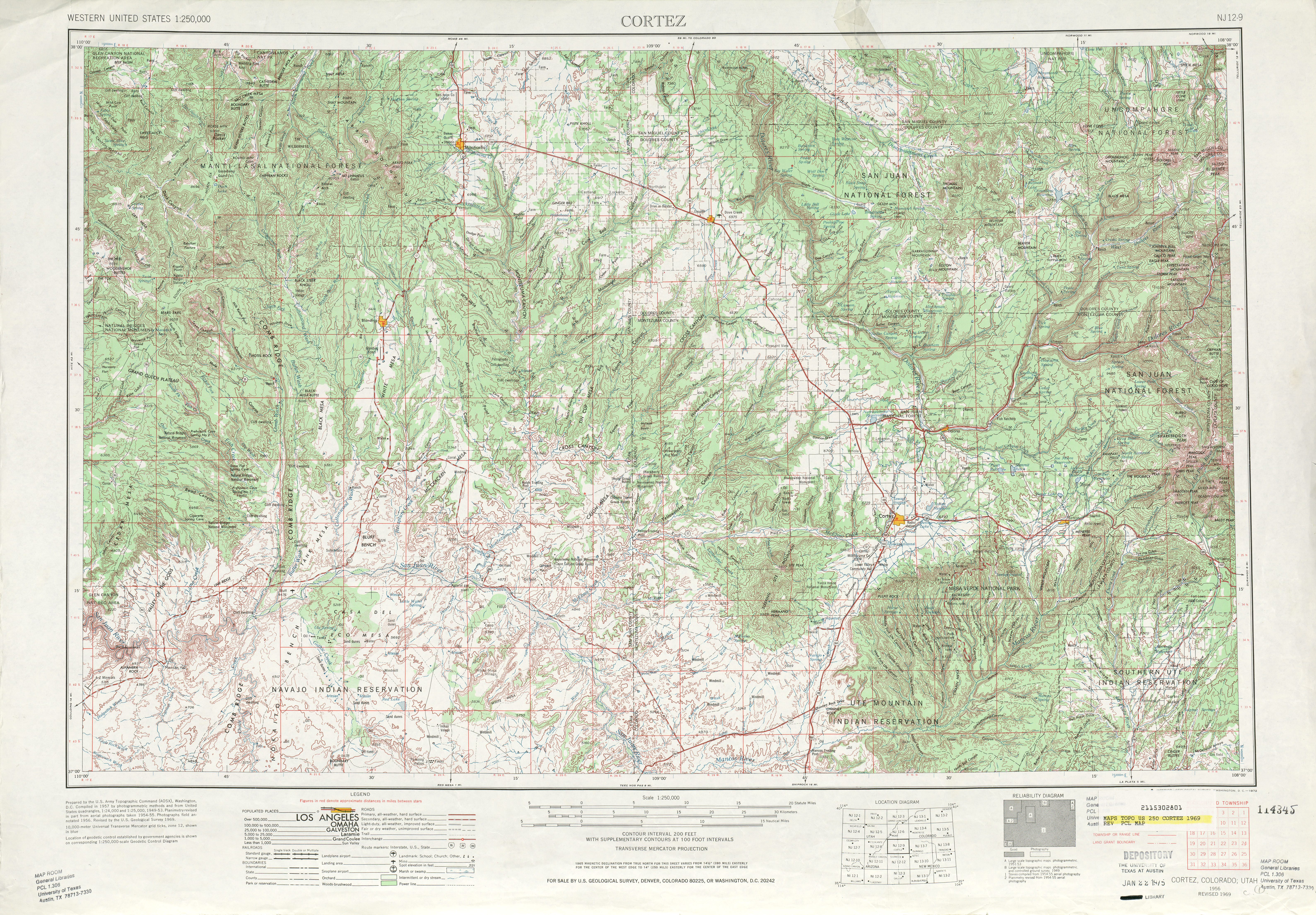 Hoja Cortez del Mapa Topográfico de los Estados Unidos 1969