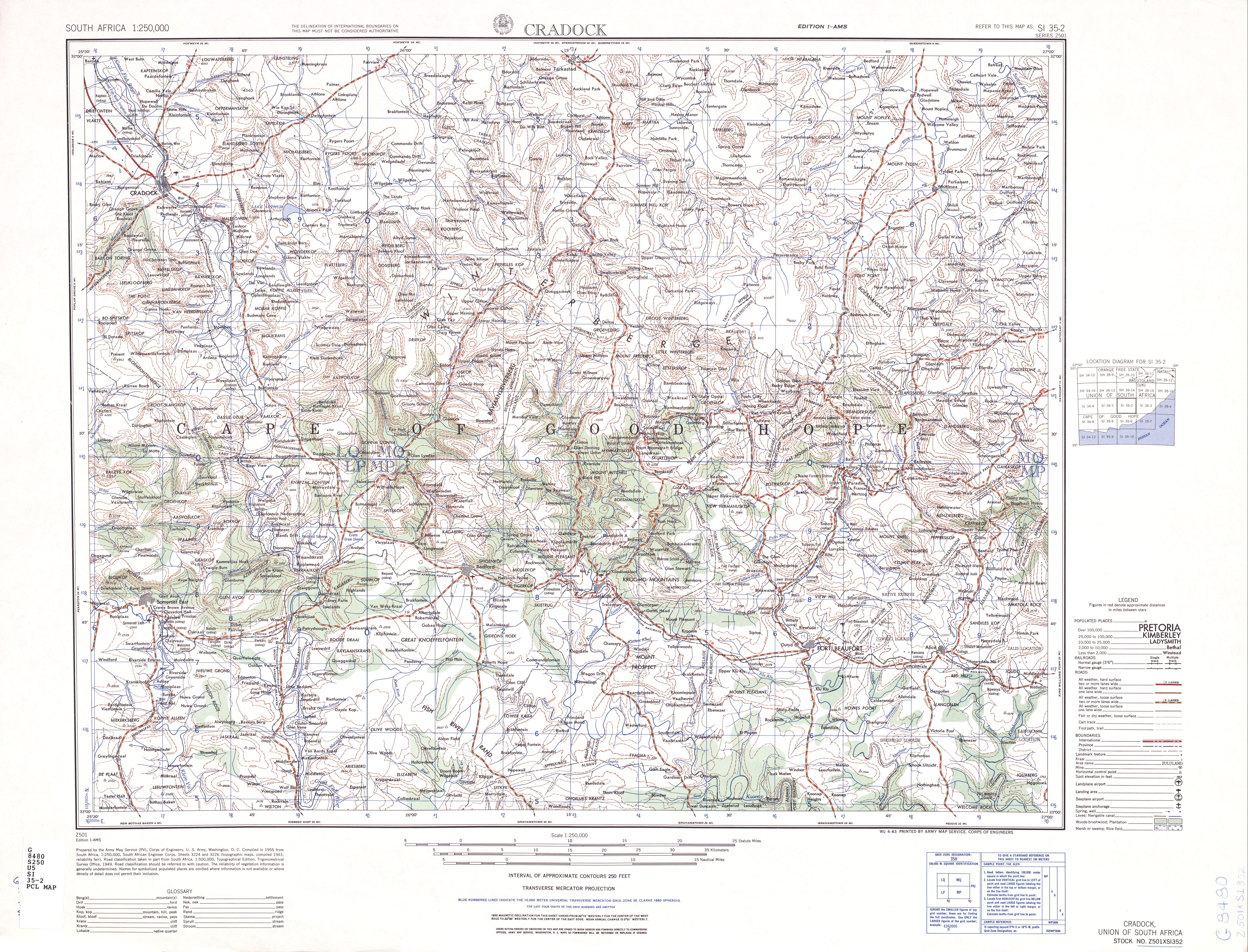 Hoja Cradock del Mapa Topográfico de África Meridional 1954