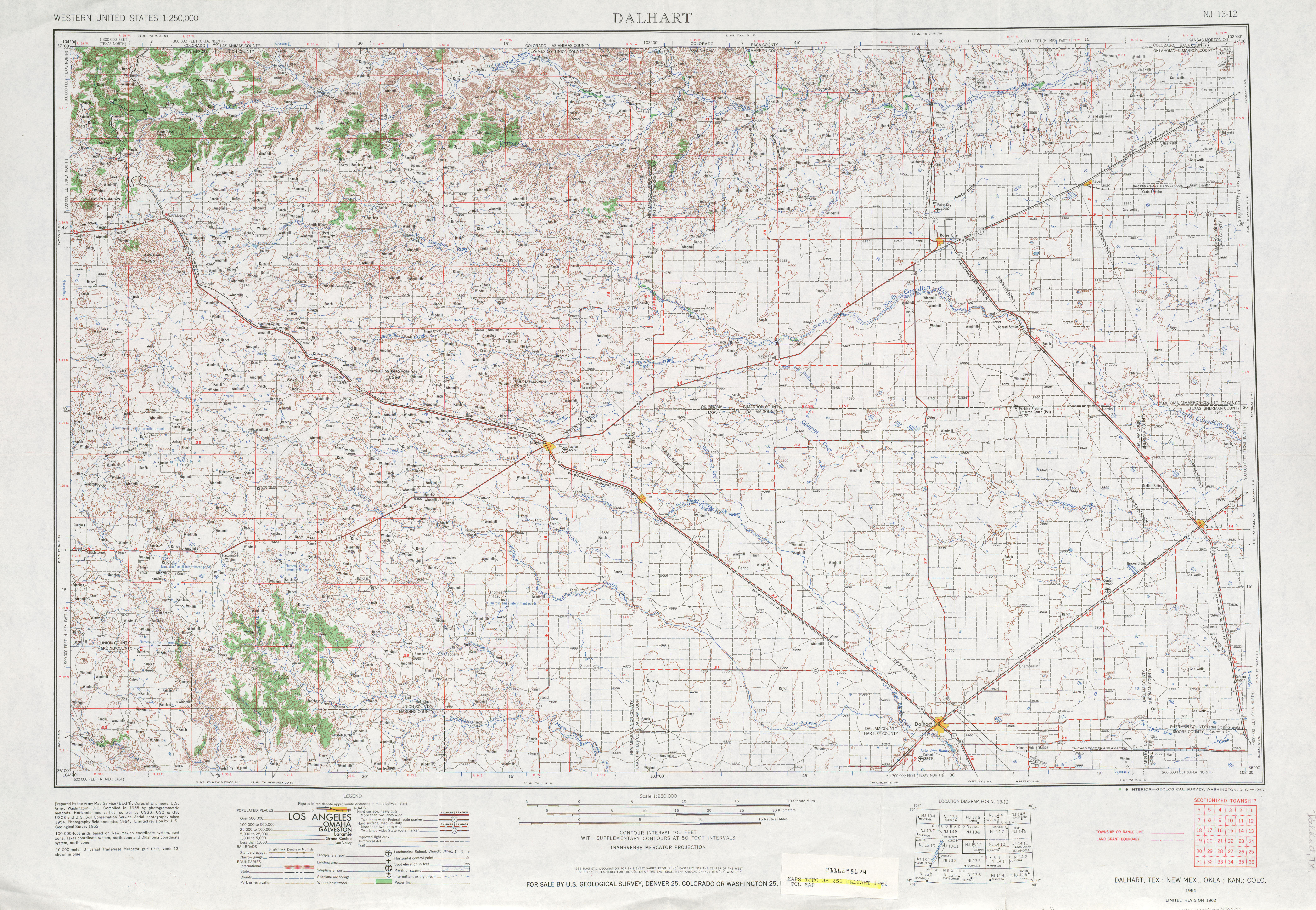 Hoja Dalhart del Mapa Topográfico de los Estados Unidos 1962