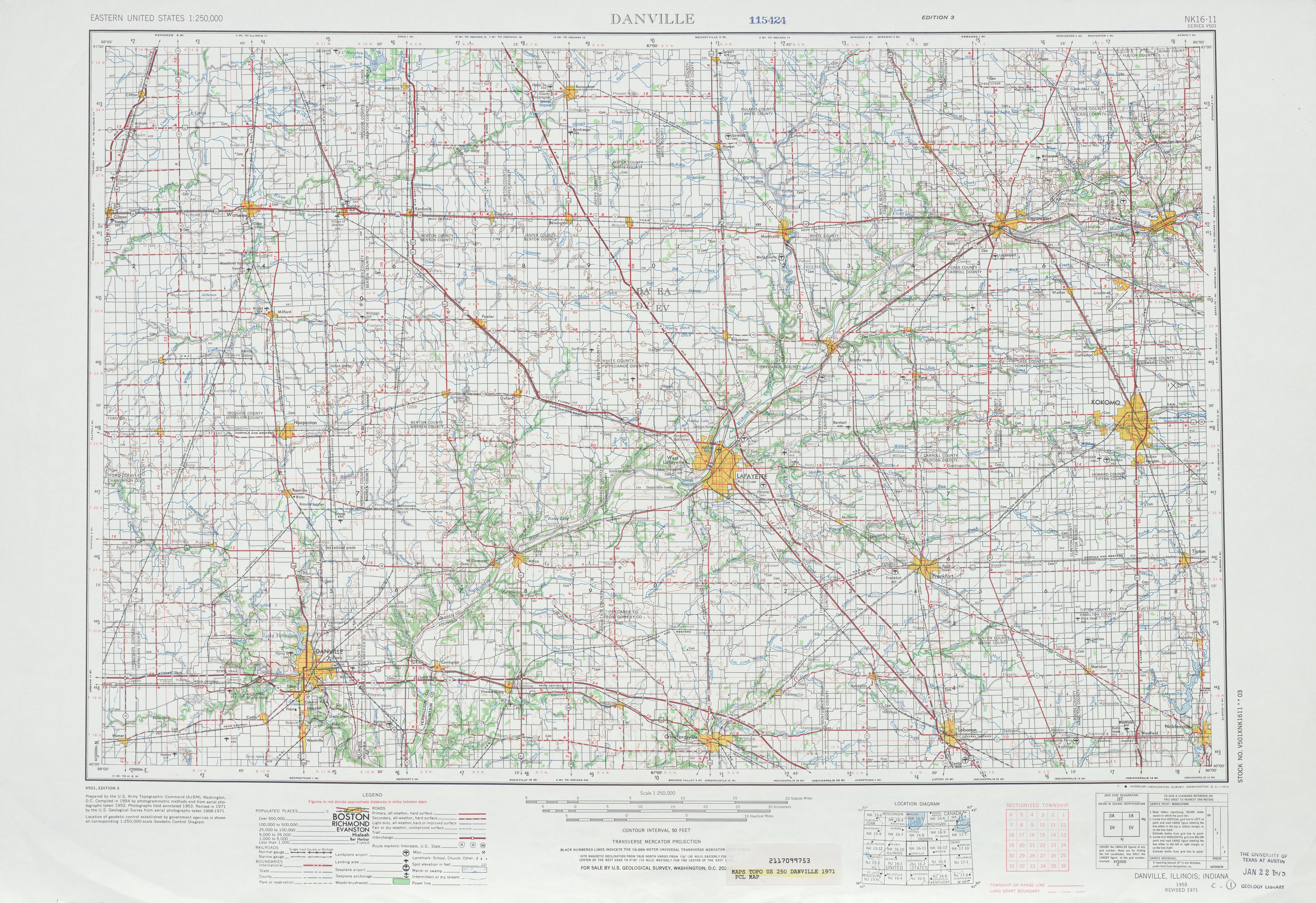 Hoja Danville del Mapa Topográfico de los Estados Unidos 1971
