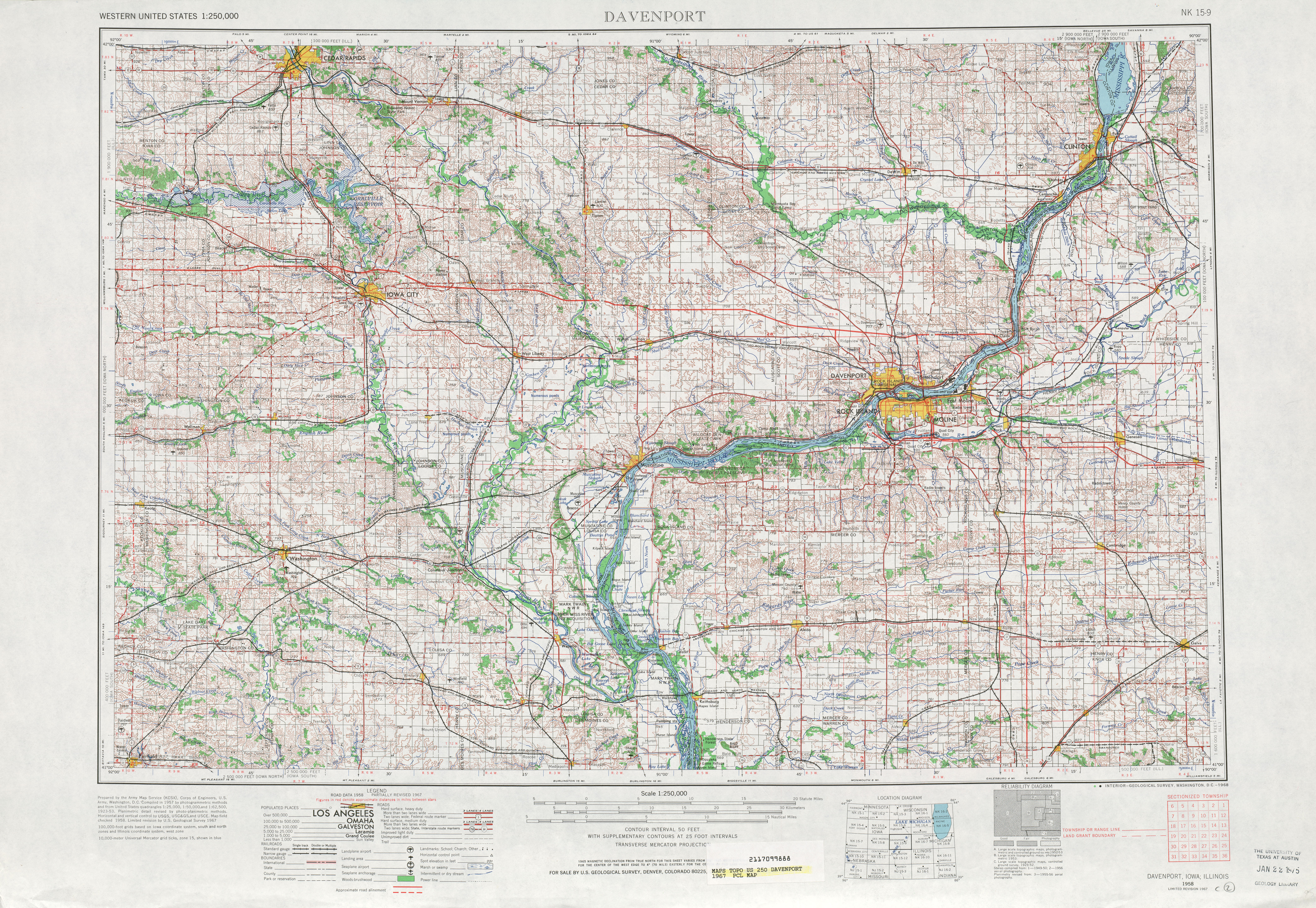 Hoja Davenport del Mapa Topográfico de los Estados Unidos 1967